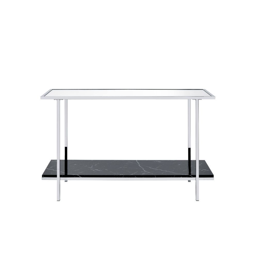 ACME Angwin - Accent Table - Mirrored, Faux Marble & Chrome | Meri Furniture