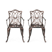 Outdoor Dining Chair With Floral Design And Curved Saber Legs (Set of 2) - Copper