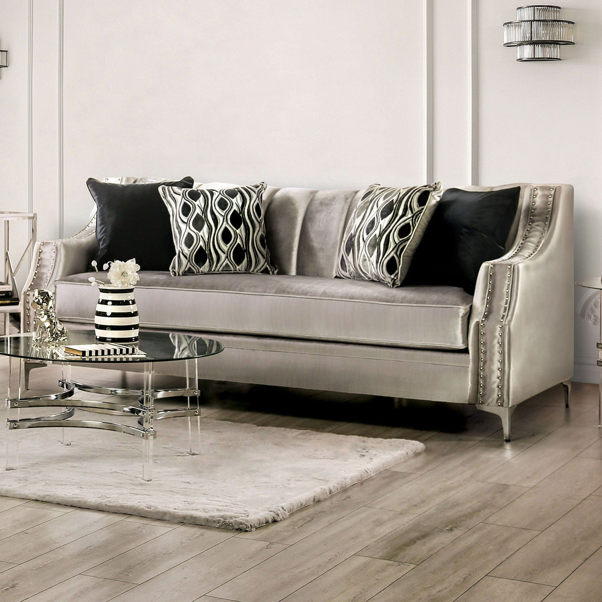 Furniture of America Elicia - Sofa - Silver / Black | Meri Furniture