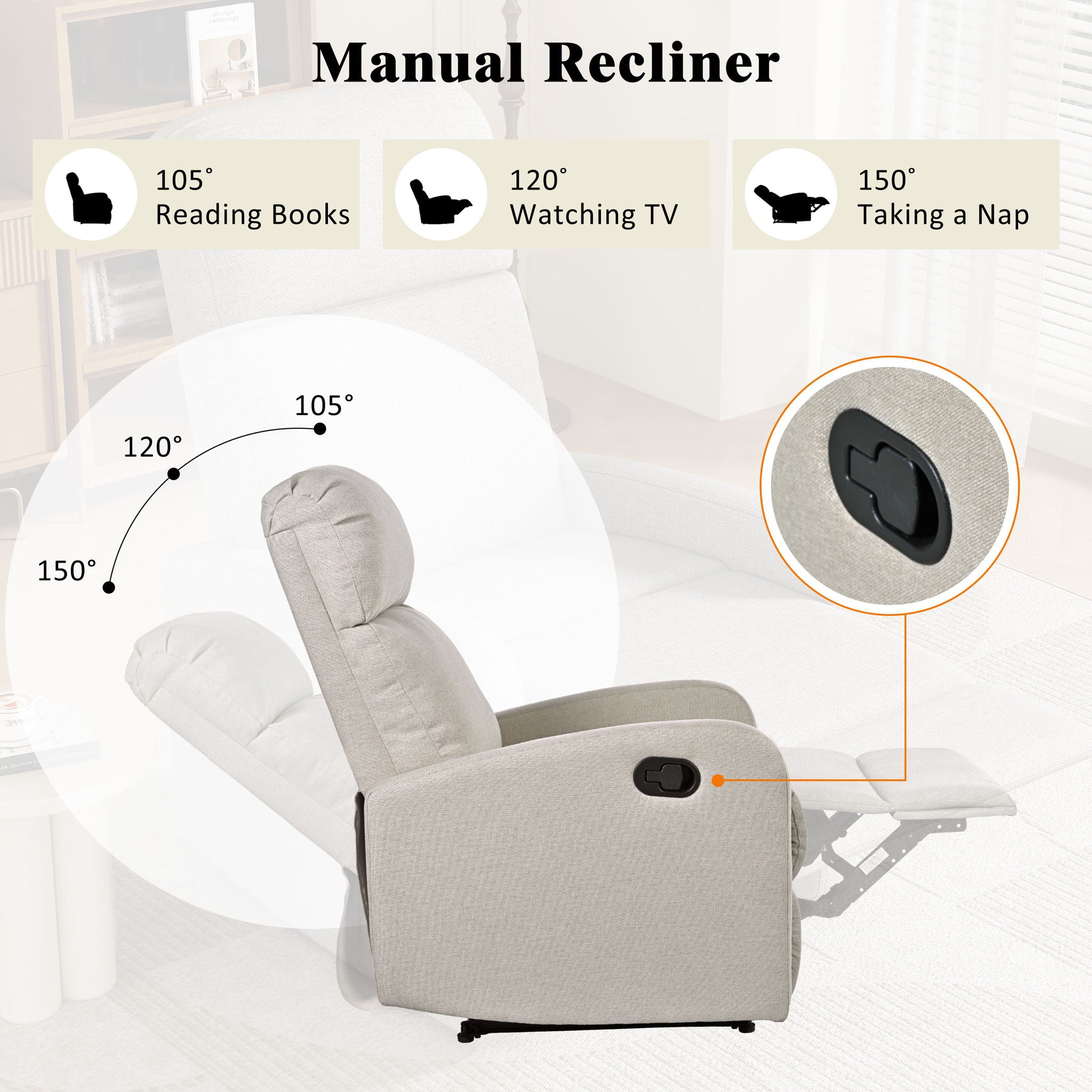Modern Recliner Manual, Home Theater Chair With Adjustable Backrest