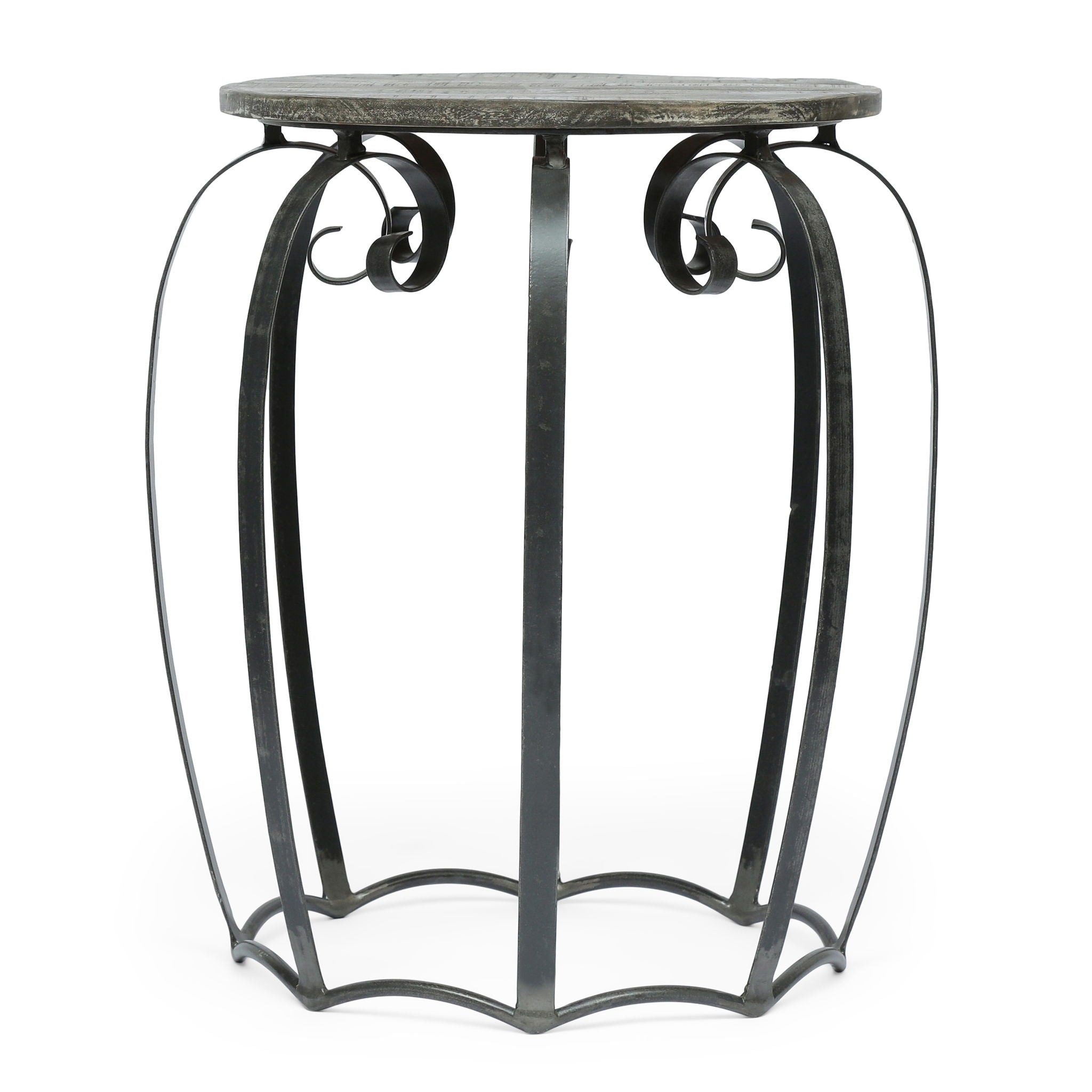 Modern Industrial End Table With Mango Wood Top And Iron Frame - Gray