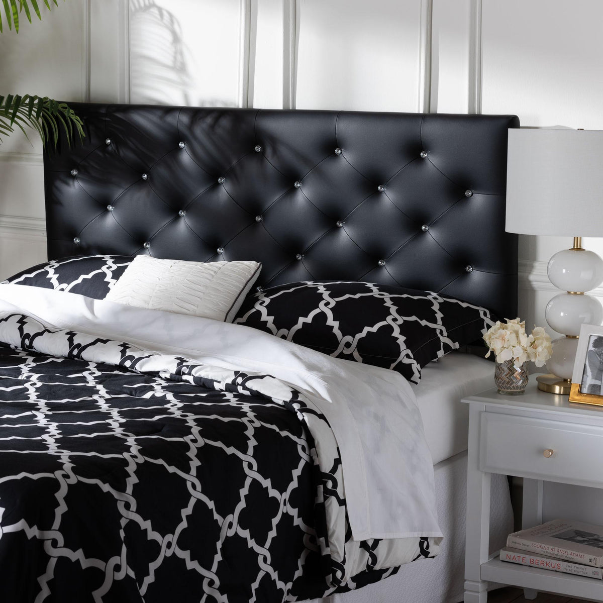 Viviana Modern and Contemporary Black Faux Leather Upholstered Button-tufted Full Size Headboard