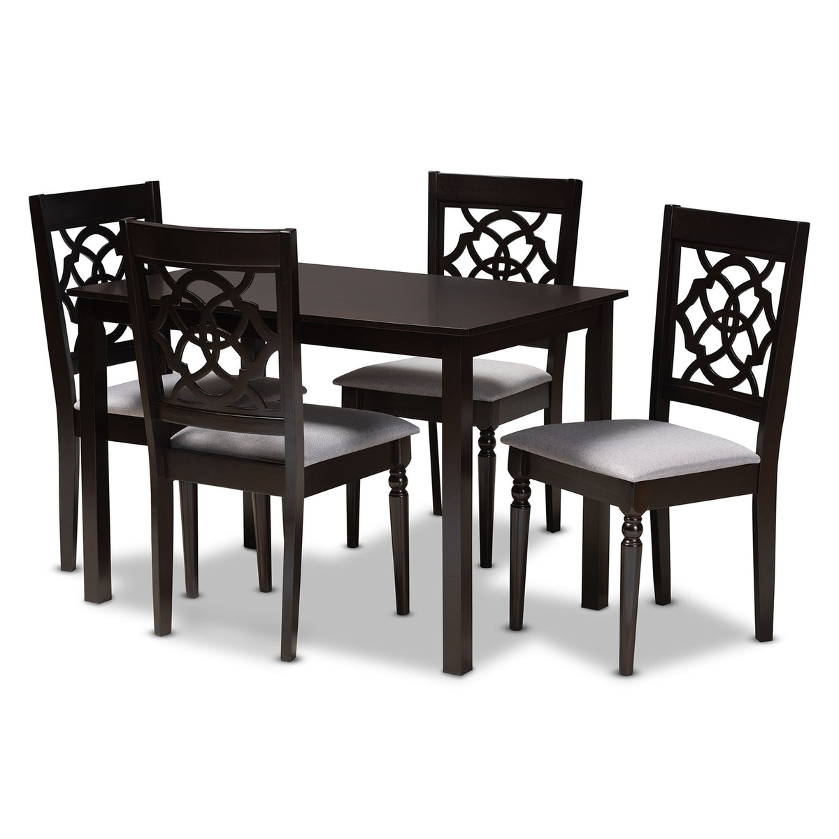 Renaud Modern and Contemporary Grey Fabric Upholstered Espresso Brown Finished 5-Piece Wood Dining Set