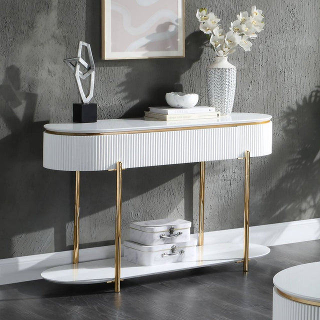 ACME Daveigh - Sofa Table - White High & Gold | Meri Furniture