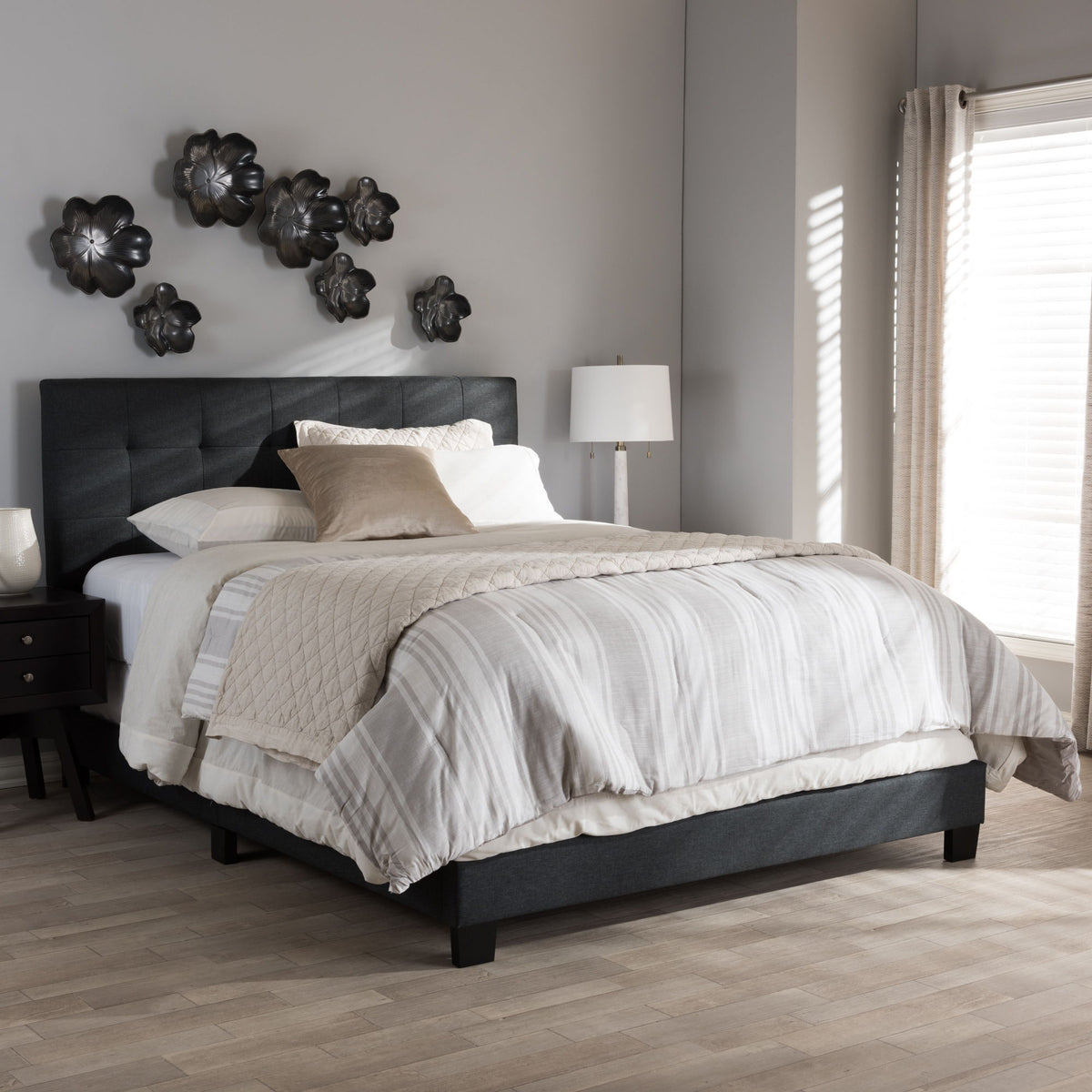 Brookfield Modern and Contemporary Charcoal Grey Fabric Queen Size Bed