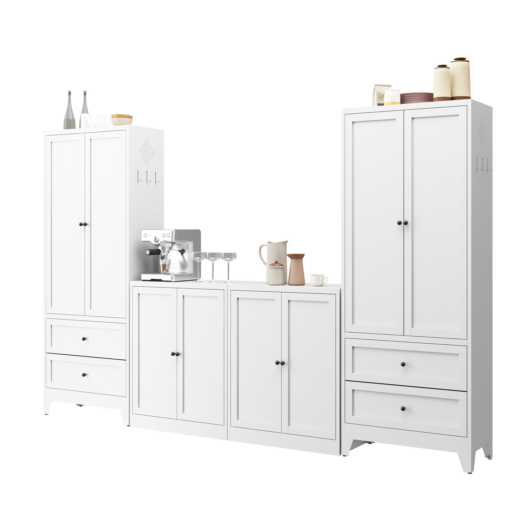 Pantry Cabinet With Adjustable Shelves Freestanding Kitchen Storage Organizer - White