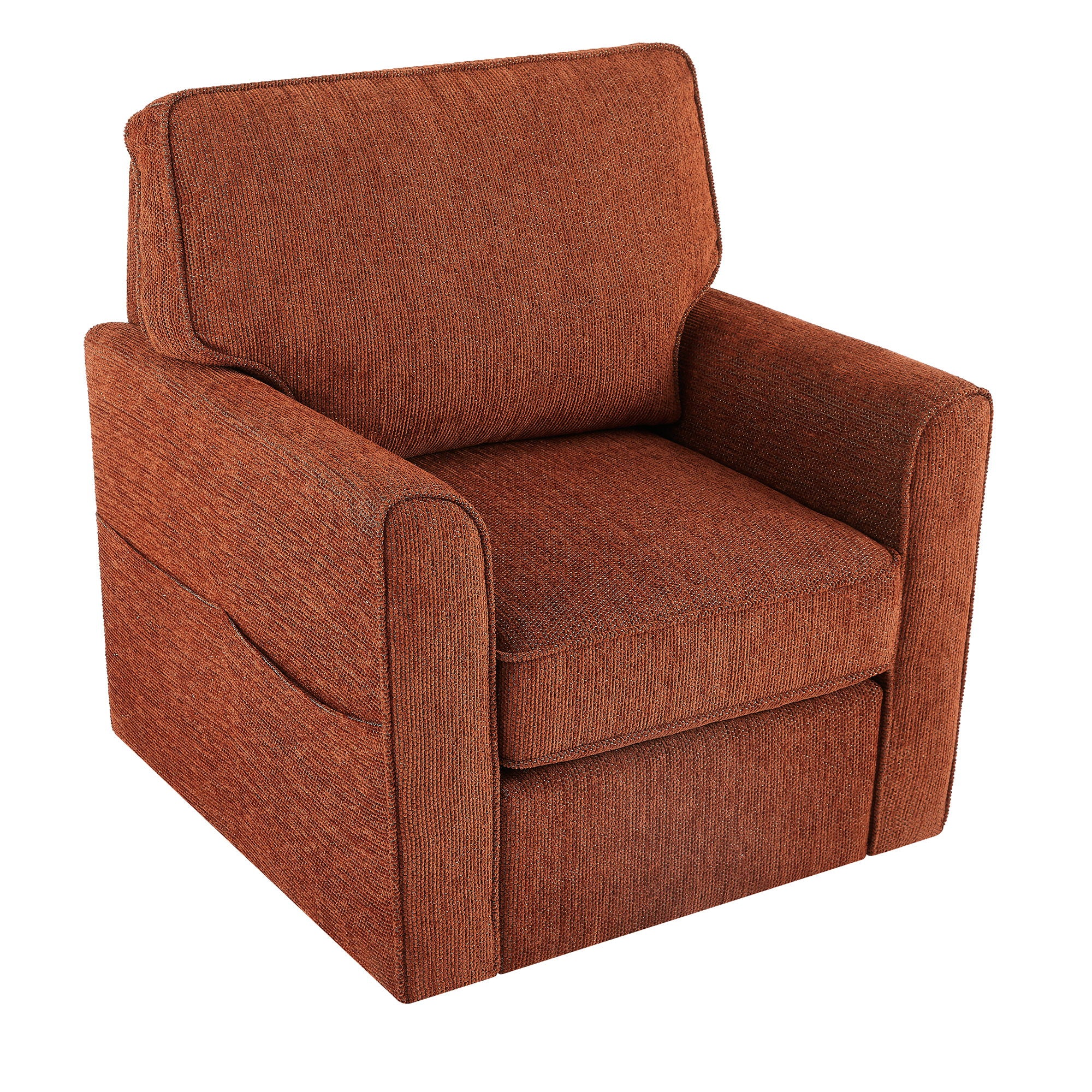 360° Swivel Accent Barrel Armchair With Side Pockets, Compact Design