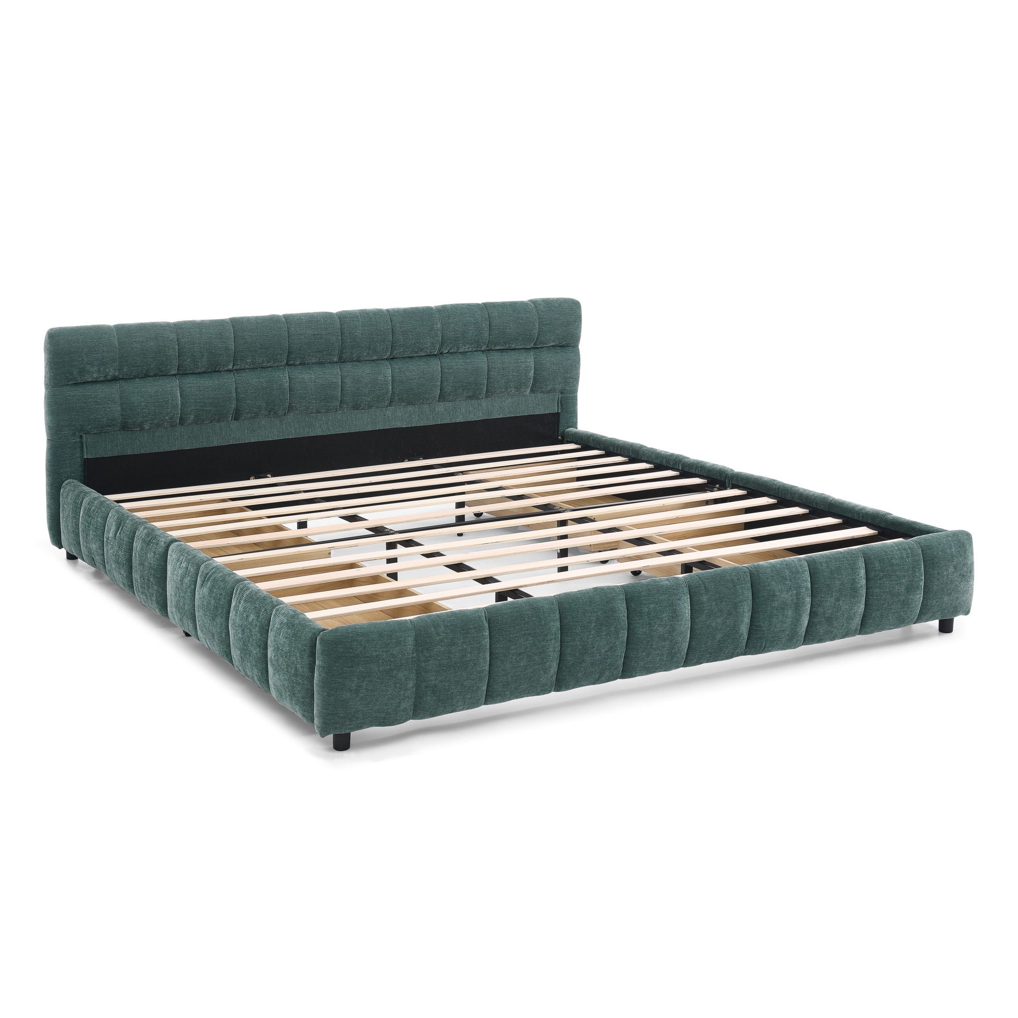 Modern Platform Bed Frame With Thick Chenille Fabric