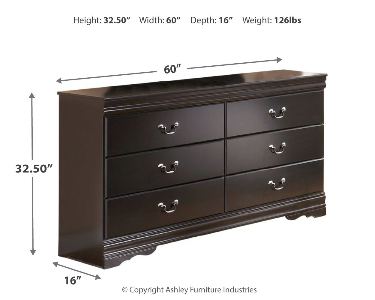 Ashley Furniture Huey - Black - Six Drawer Dresser | Meri Furniture