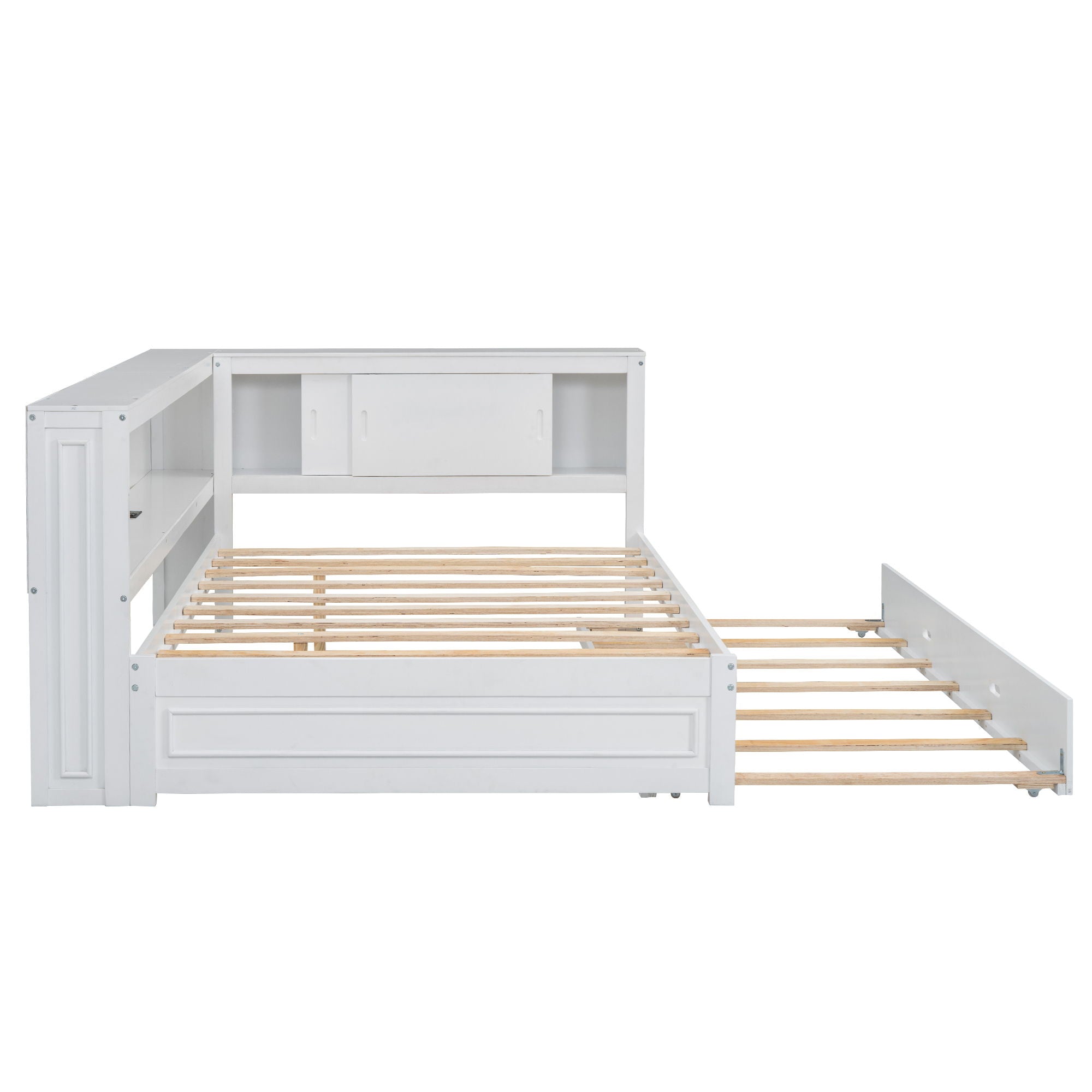 Daybed With Storage Shelves, LED, USB, And Trundle