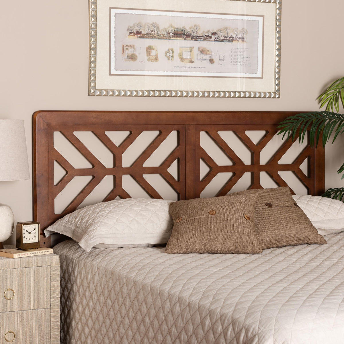 Kalare Wood Headboard with Geometric Cutout Design - Modern Decorative Panel for Bed Frame, Contemporary Bedroom Accent with Adjustable Height, Full