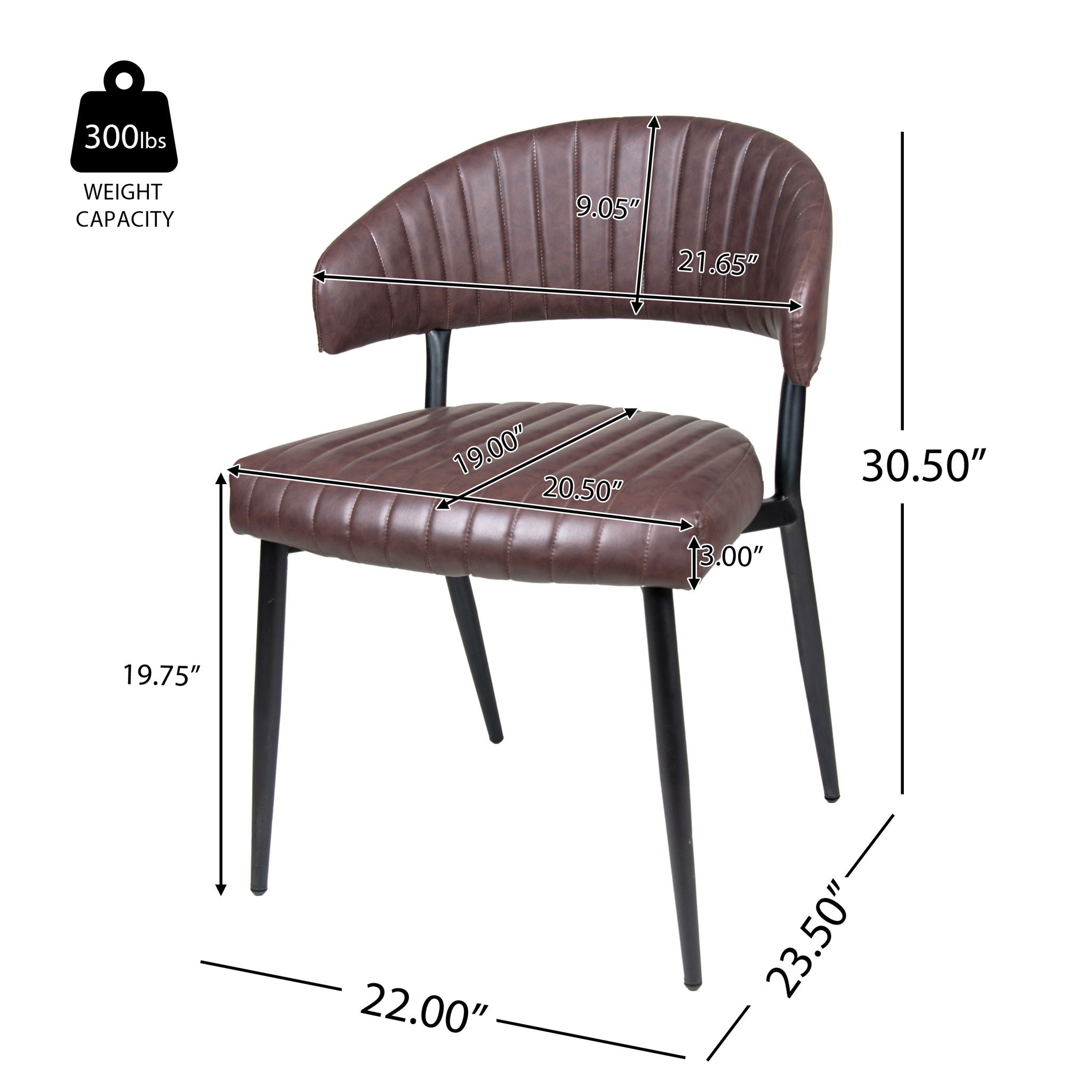 Modern Curved Back Upholstered Dining Chair Set With Metal Legs (Set of 2) - Brown / Black