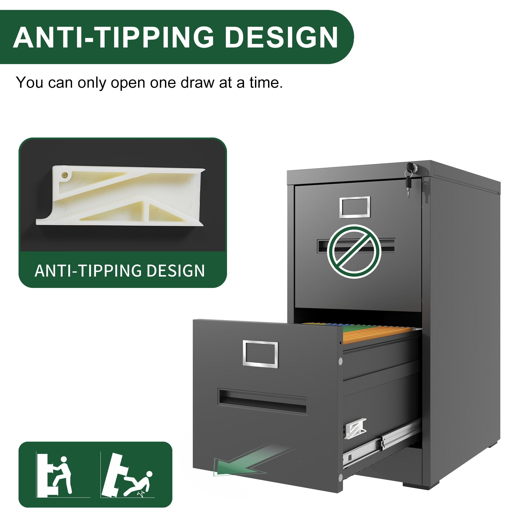 Premium Drawer File Cabinet With Lock, Metal Vertical Design, A4 Legal / Letter Size