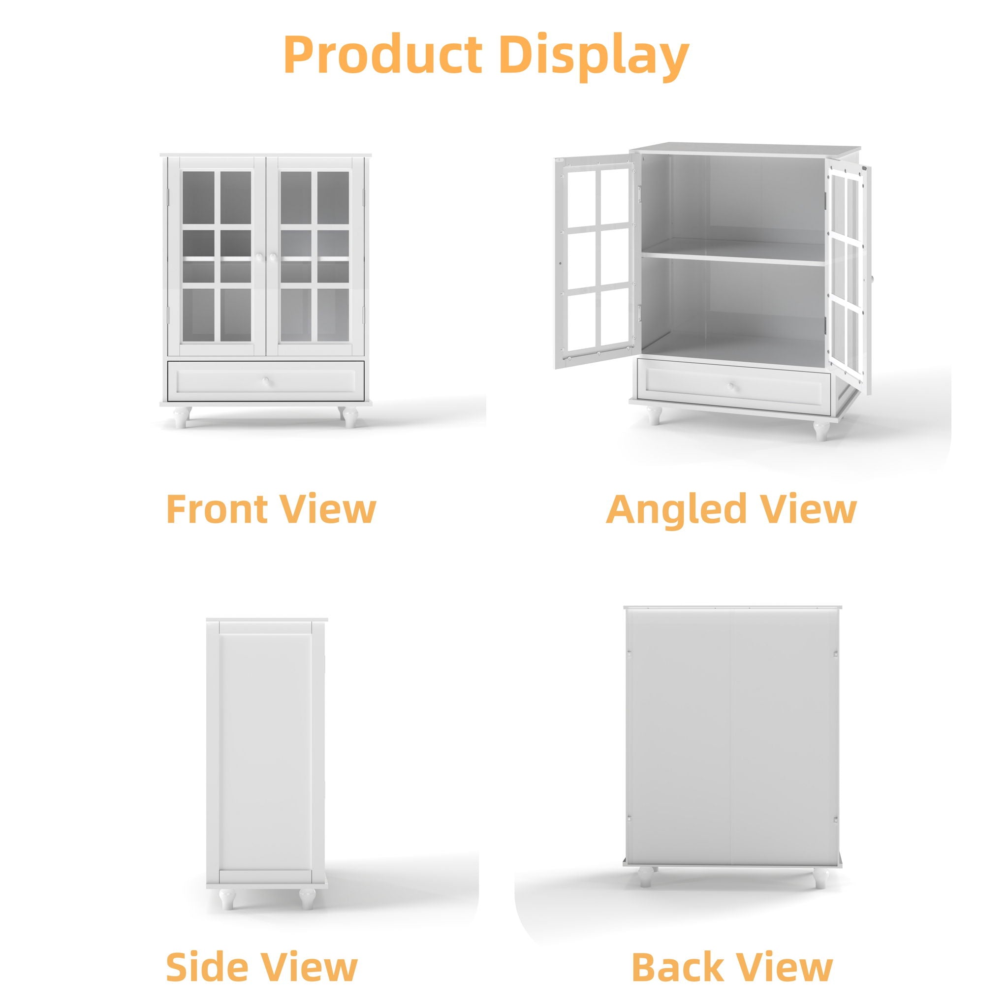 Minimalist Buffet Cabinet With Double Glass Doors And Drawer