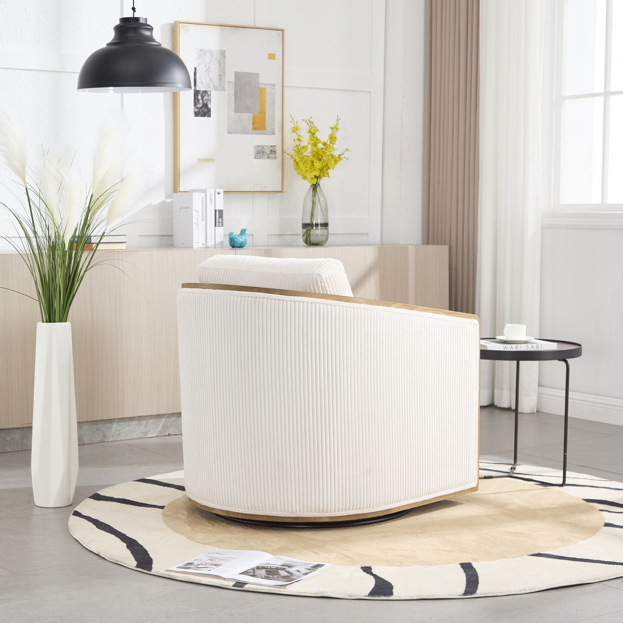 Corduroy Barrel Chair, 360 Degree Swivel