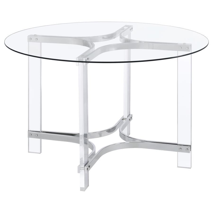 Coaster Fine Furniture Keeling - Round Glass Top Acrylic Dining Table - Chrome | Meri Furniture
