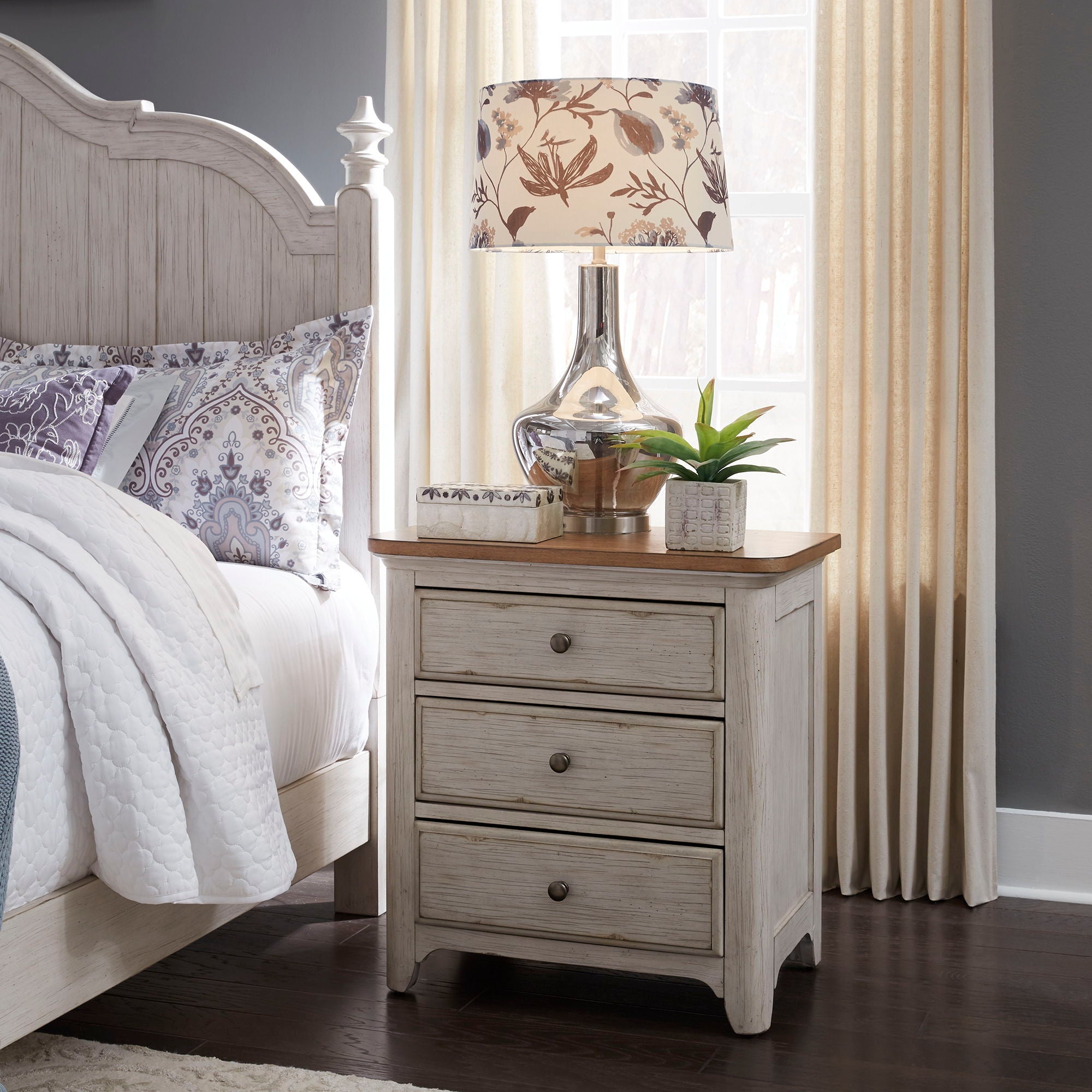 Liberty Furniture Farmhouse Reimagined - 3 Drawer Nightstand With Charging Station - White | Meri Furniture