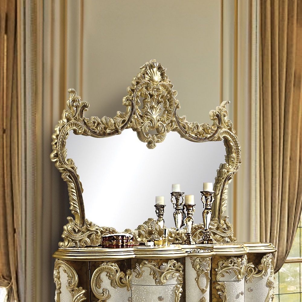 ACME Desiderius - Mirror - Antique Gold & Hand Painted Brown | Meri Furniture