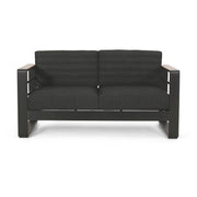 Loveseat With Slat Paneling And Aluminum Frame - Black