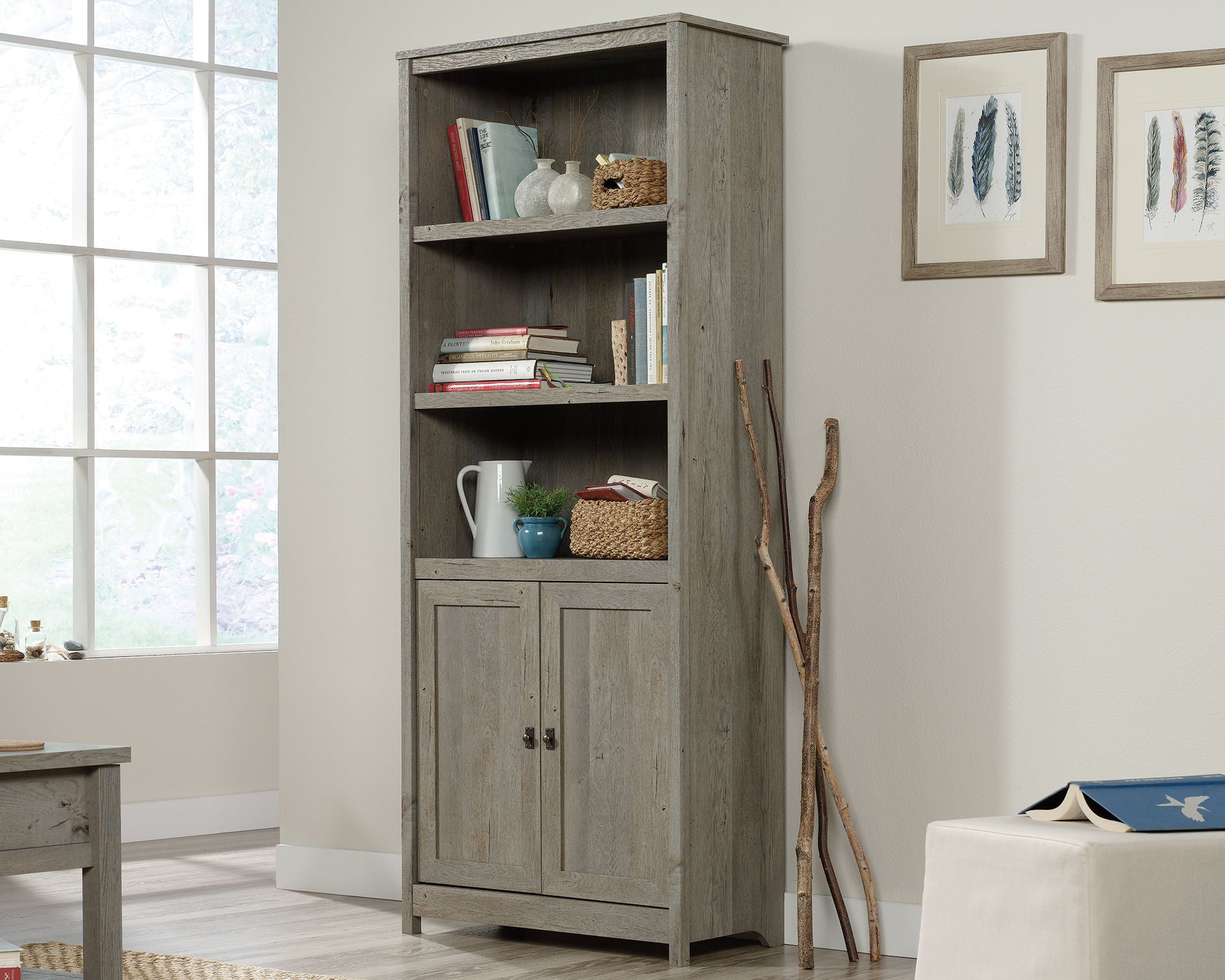 Cottage Road Bookcase Library With Doors in Mystic Oak