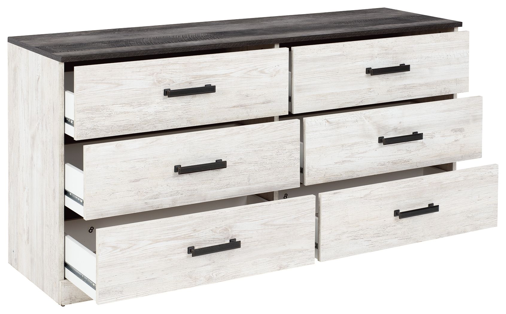 Signature Design by Ashley® Shawburn - White / Black / Gray - Six Drawer Dresser - Pewter-tone Pulls | Meri Furniture