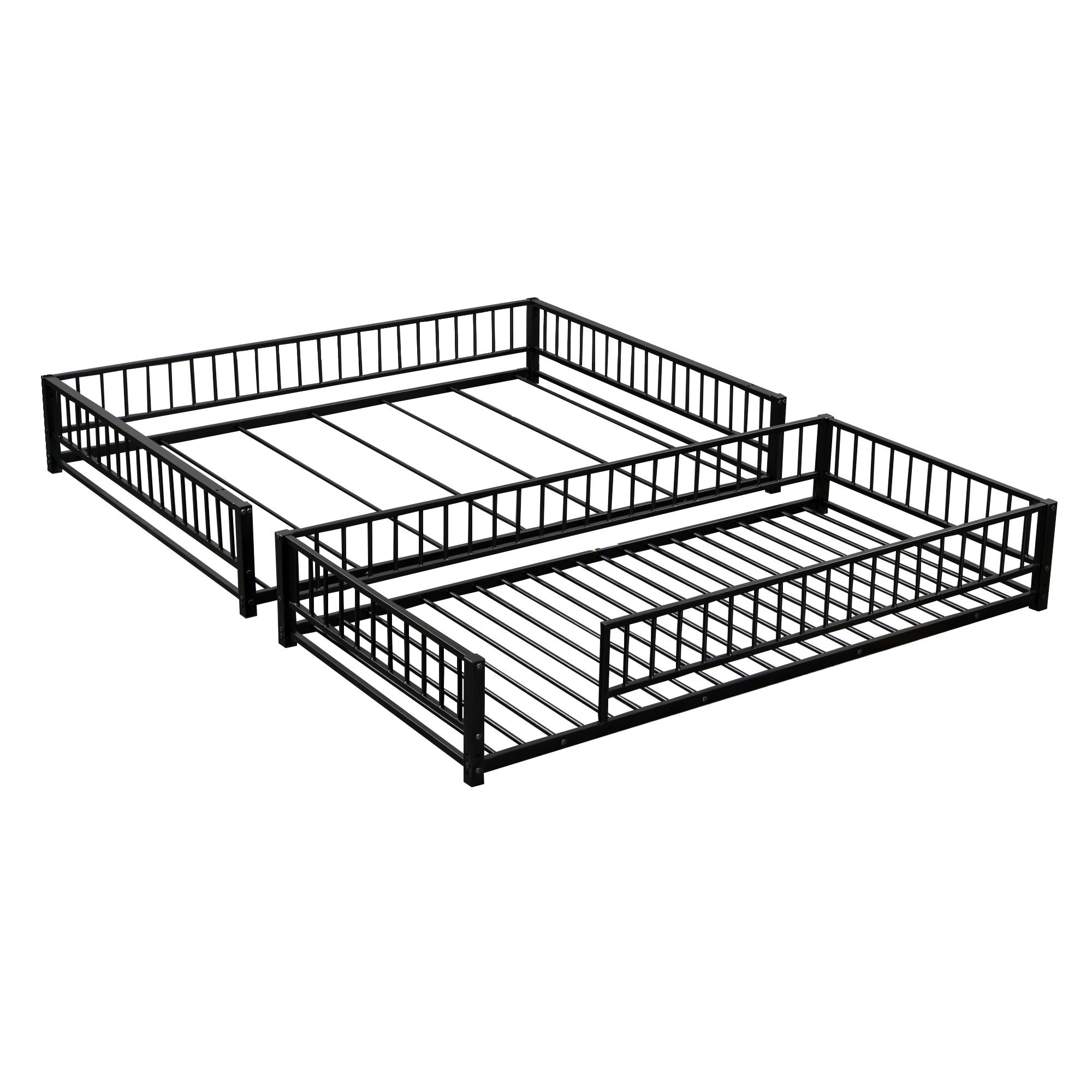 Bunk Bed Frame With Ladder And Safety Guardrails