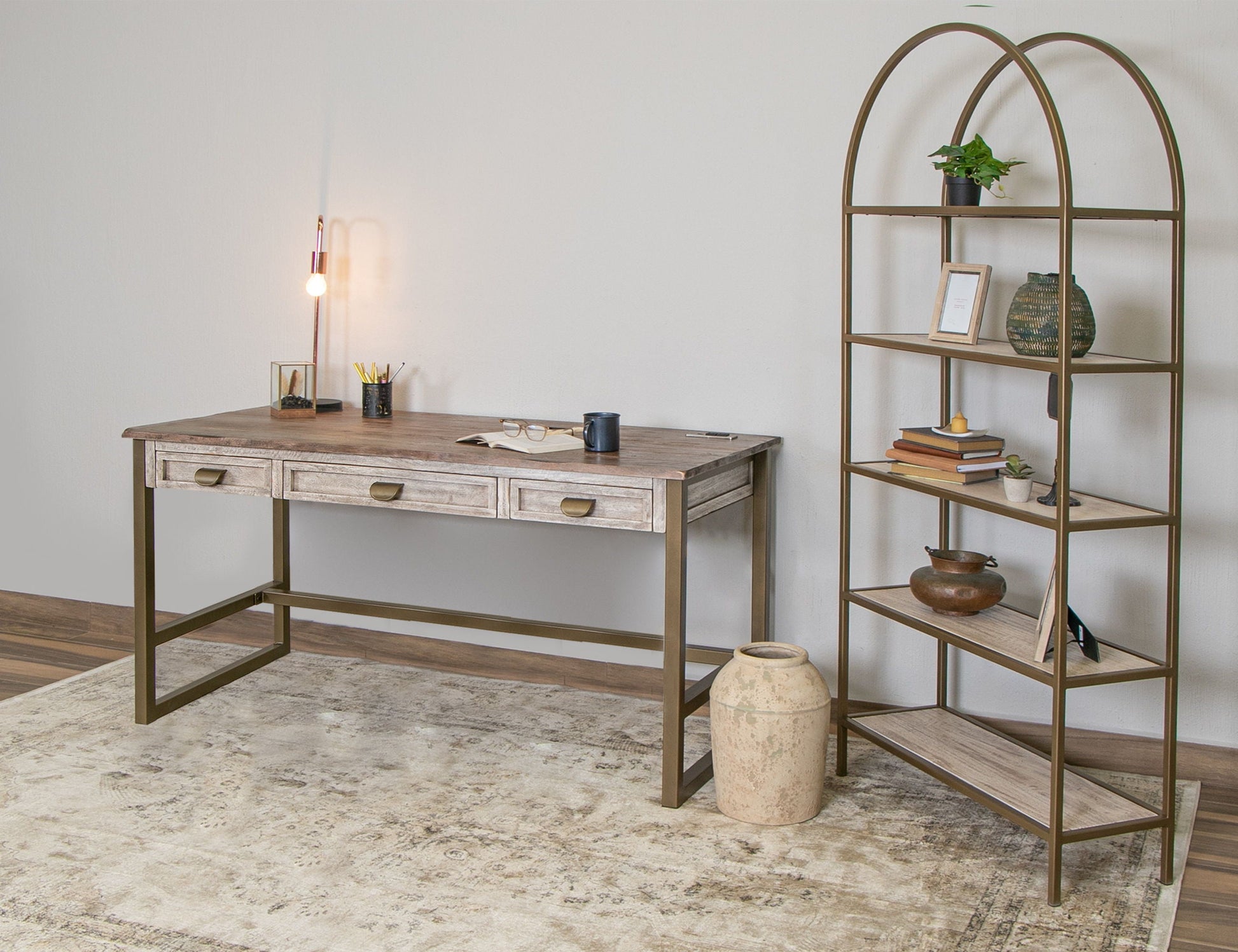 International Furniture Direct Sahara - Desk - Light Cream / Brown Caramel | Meri Furniture