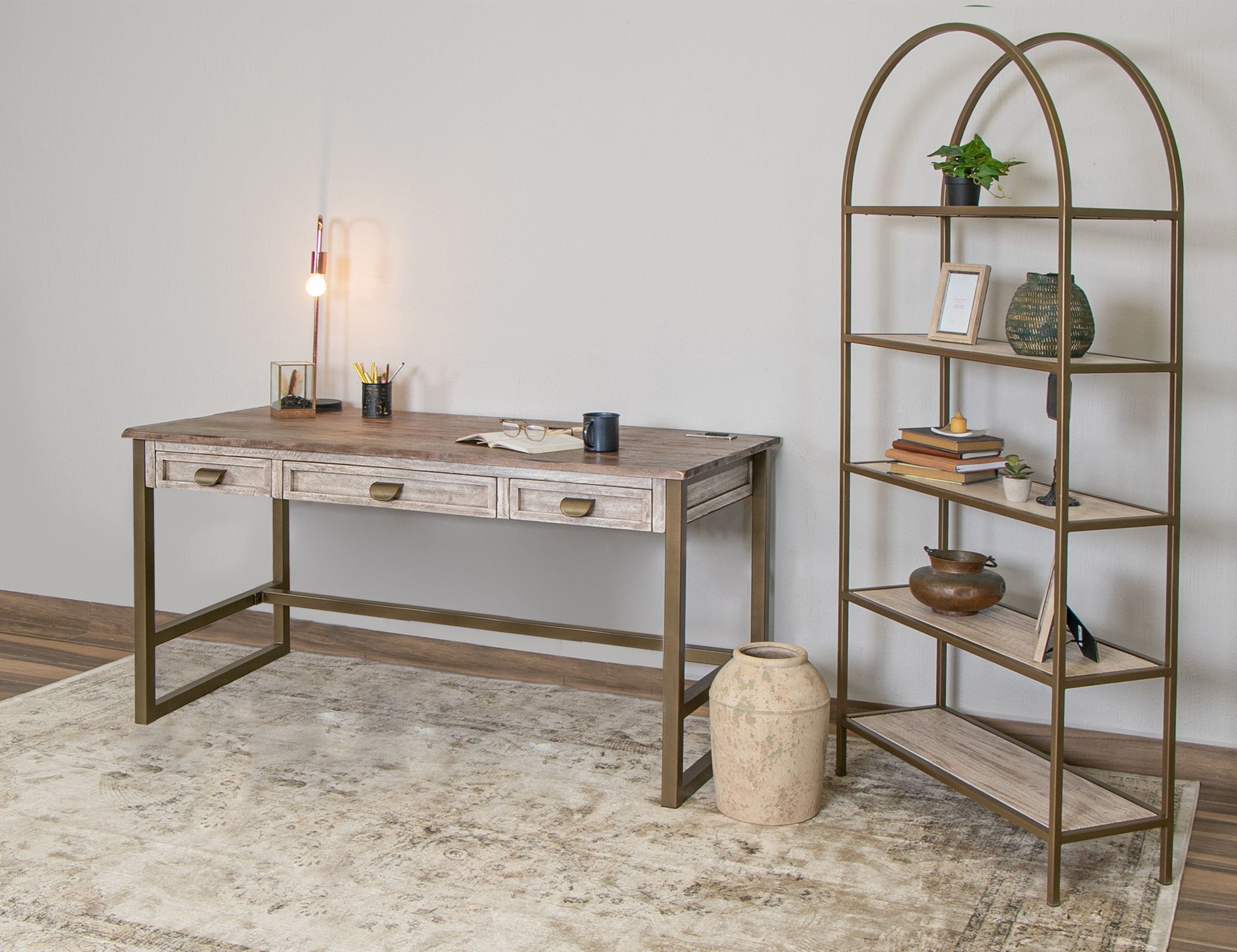 International Furniture Direct Sahara - Desk - Light Cream / Brown Caramel | Meri Furniture
