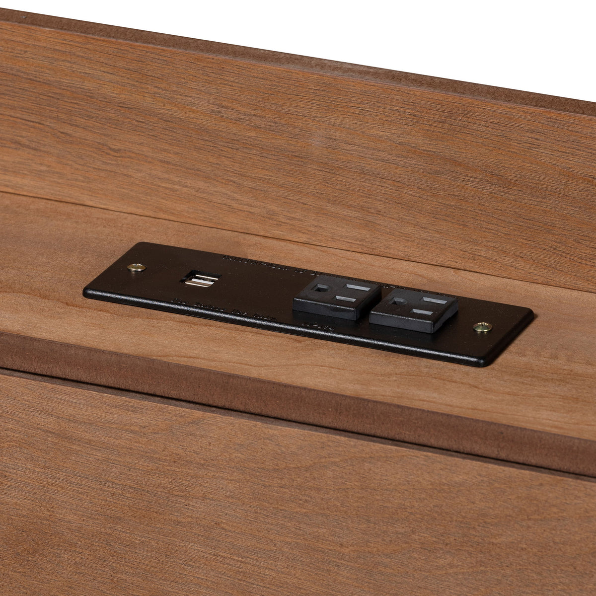 Decker Mid-Century Modern Transitional Walnut Brown Finished Wood Full Size Platform Bed with Charging Station
