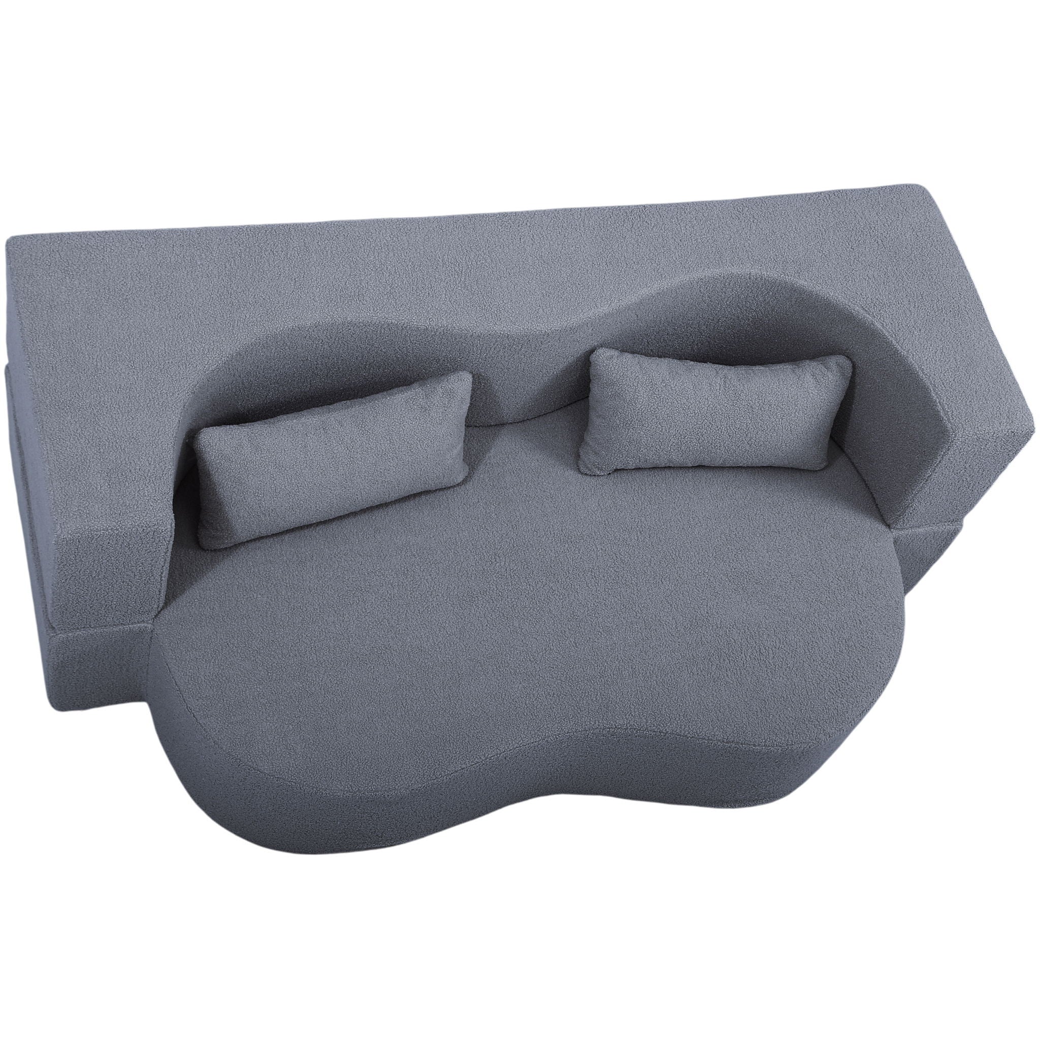 2 In 1 Convertible Full Size Folding Loveseat Couch With Soft Teddy Fabric