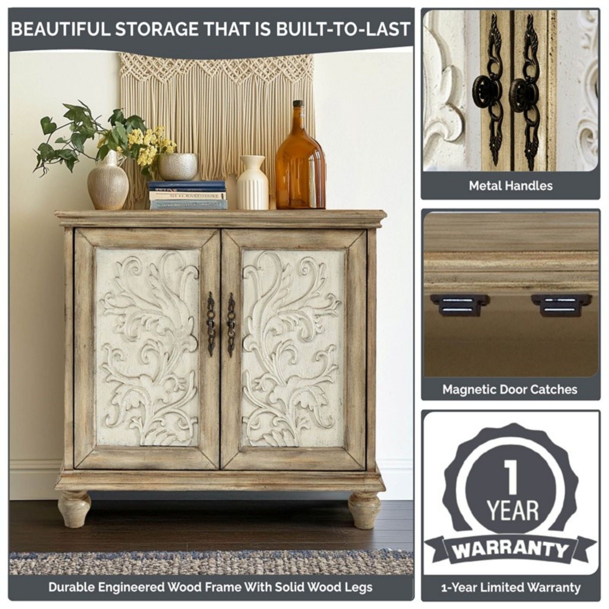 Driscoll - 2 Door Cabinet With Floral Design - Reclaimed Natural