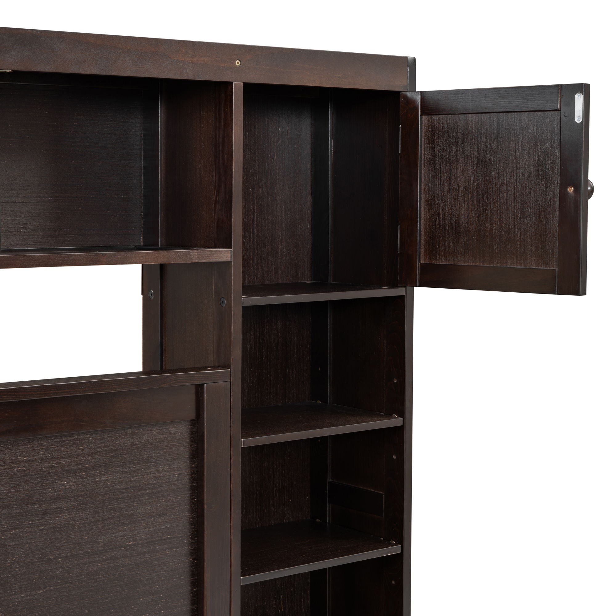 Bed With All In One Cabinet, Shelf And Sockets, Twin Long Trundle