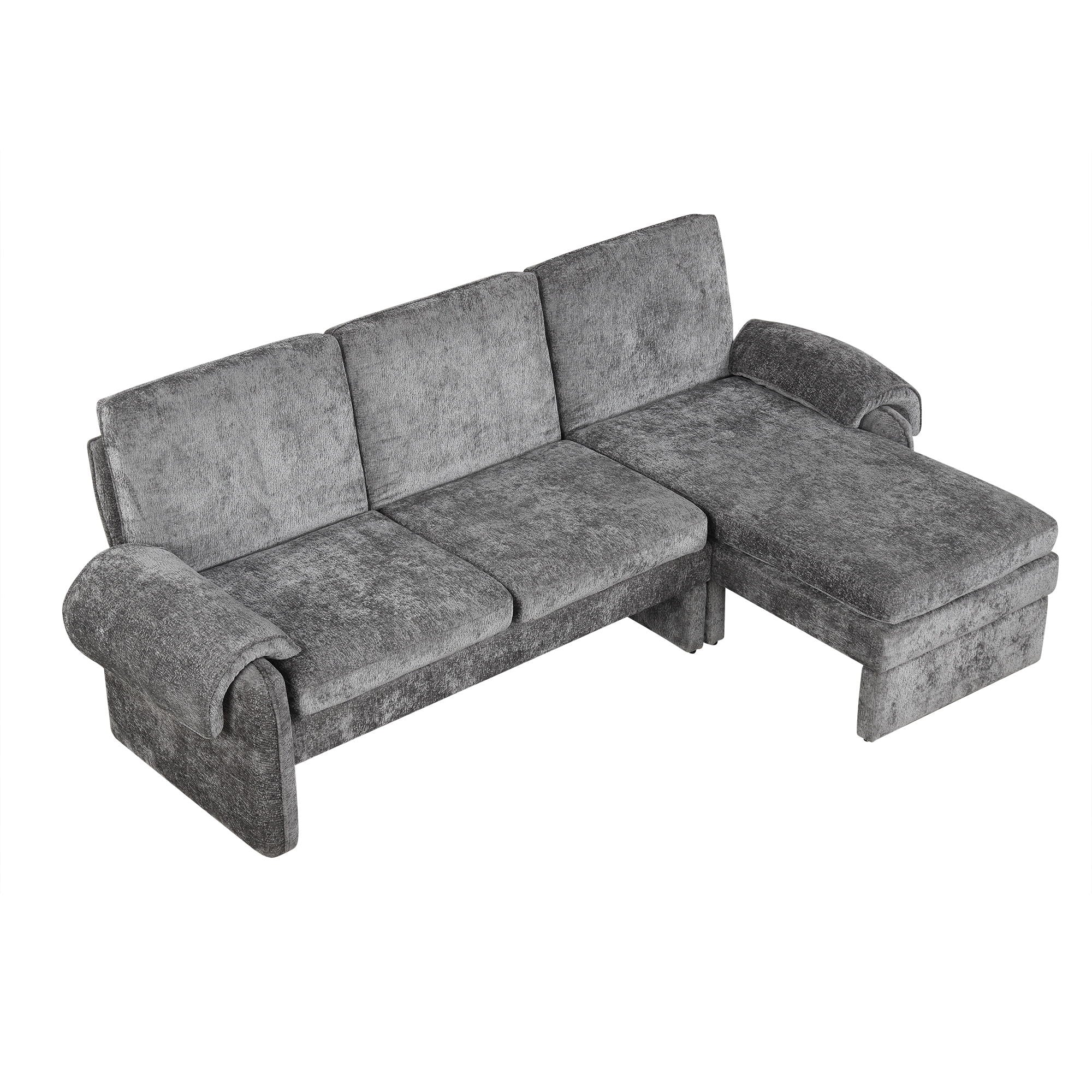 Convertible Futon Sofa Bed With Adjustable Backrest, Reversible Chaise Lounge And 2 Removable Armrest Pillows
