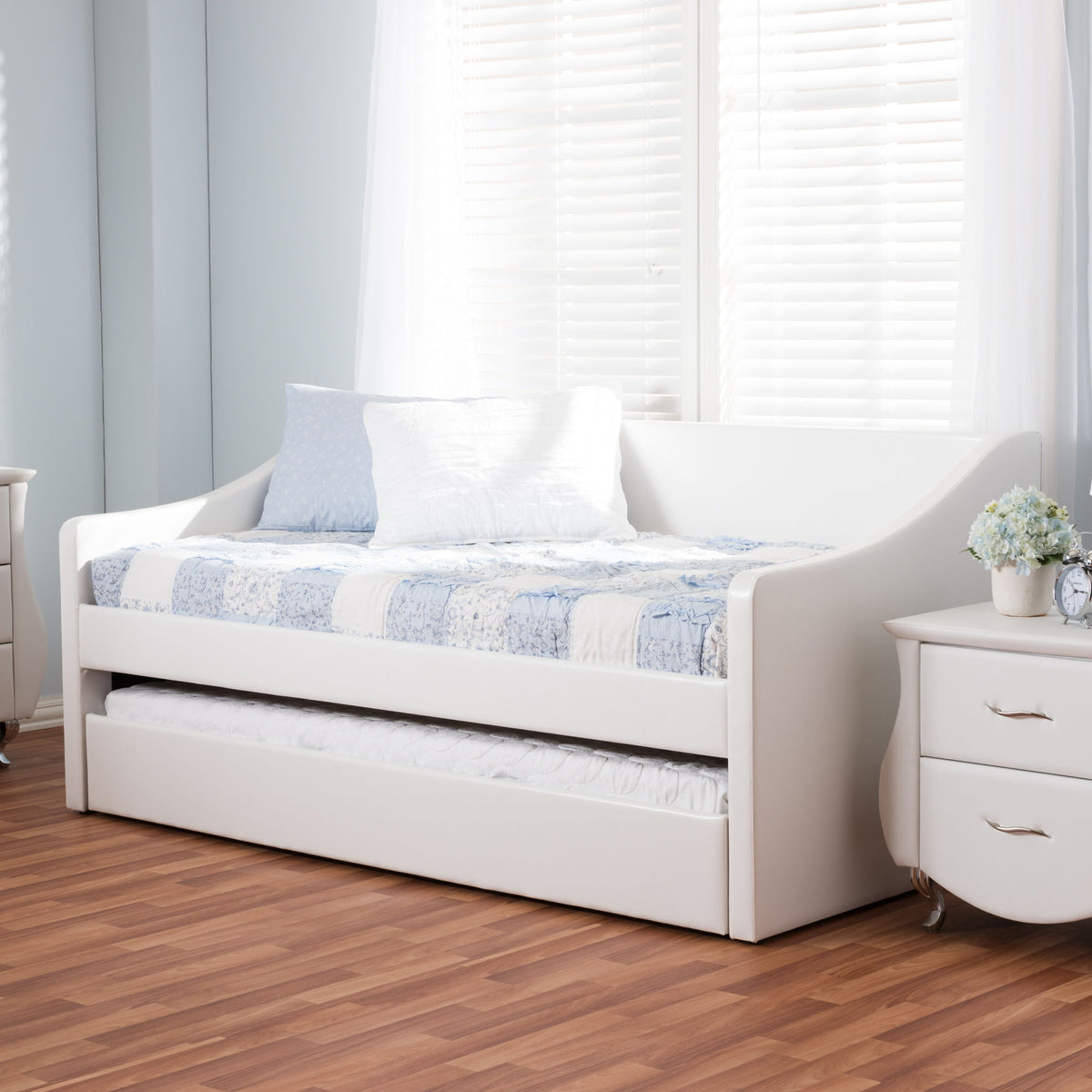 Barnstorm Modern and Contemporary White Faux Leather Upholstered Daybed with Guest Trundle Bed