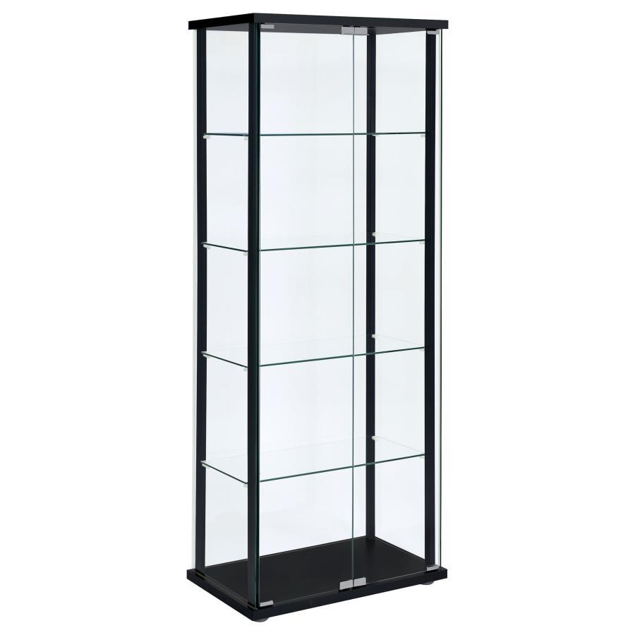 Coaster Fine Furniture Delphinium - 5-Shelf Clear Glass Curio Display Cabinet - Black | Meri Furniture