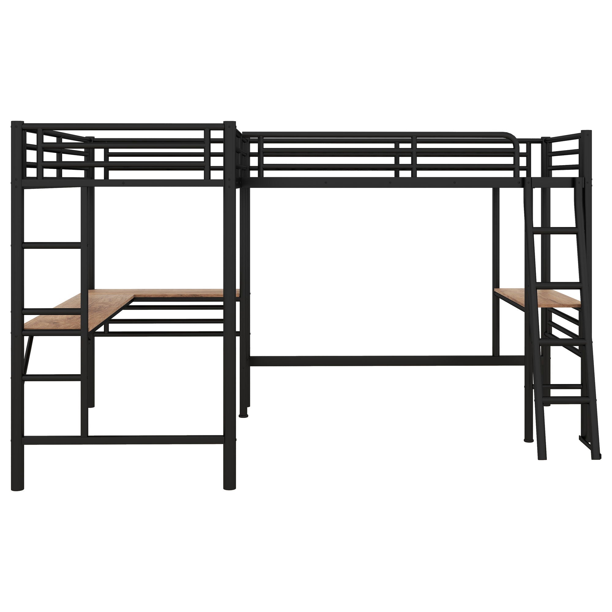 Twin Loft Bed With 2 Built In Desks, Mission Style - Black