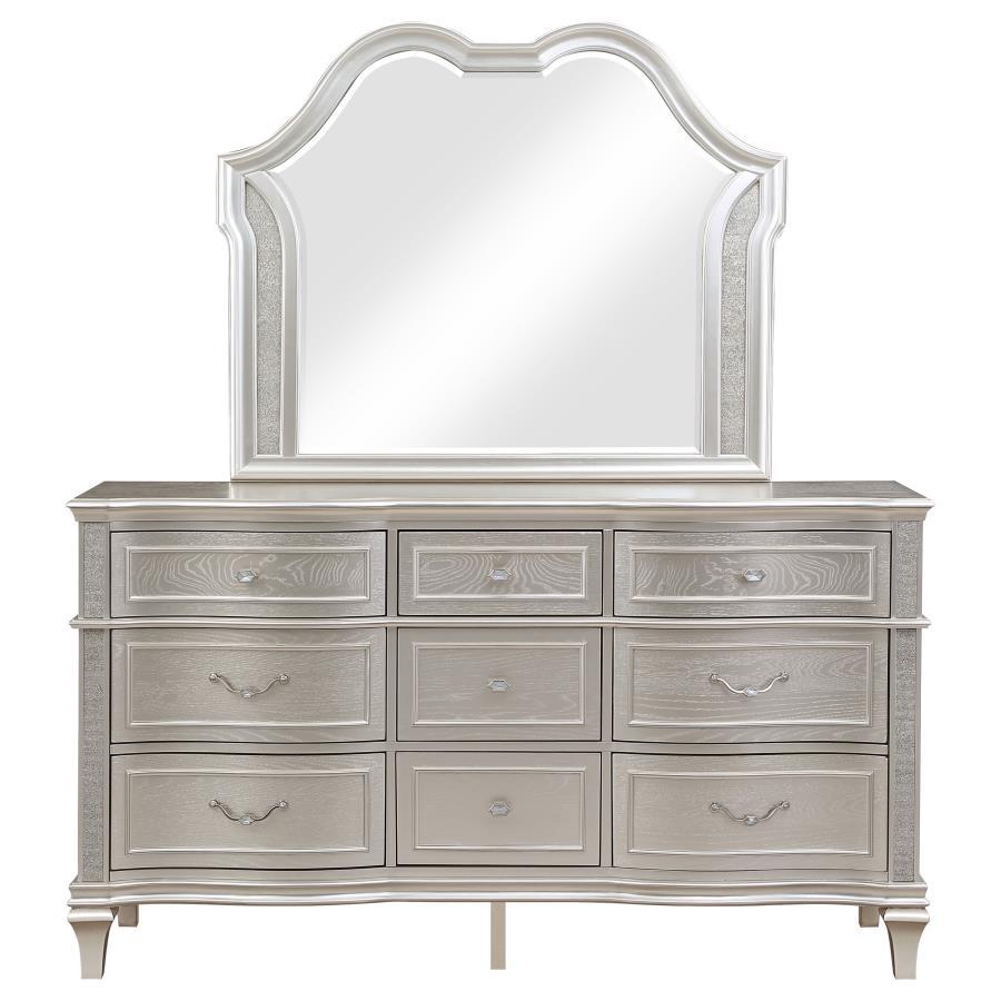 Coaster Fine Furniture Evangeline - 9-Drawer Dresser With Mirror - Silver Oak | Meri Furniture
