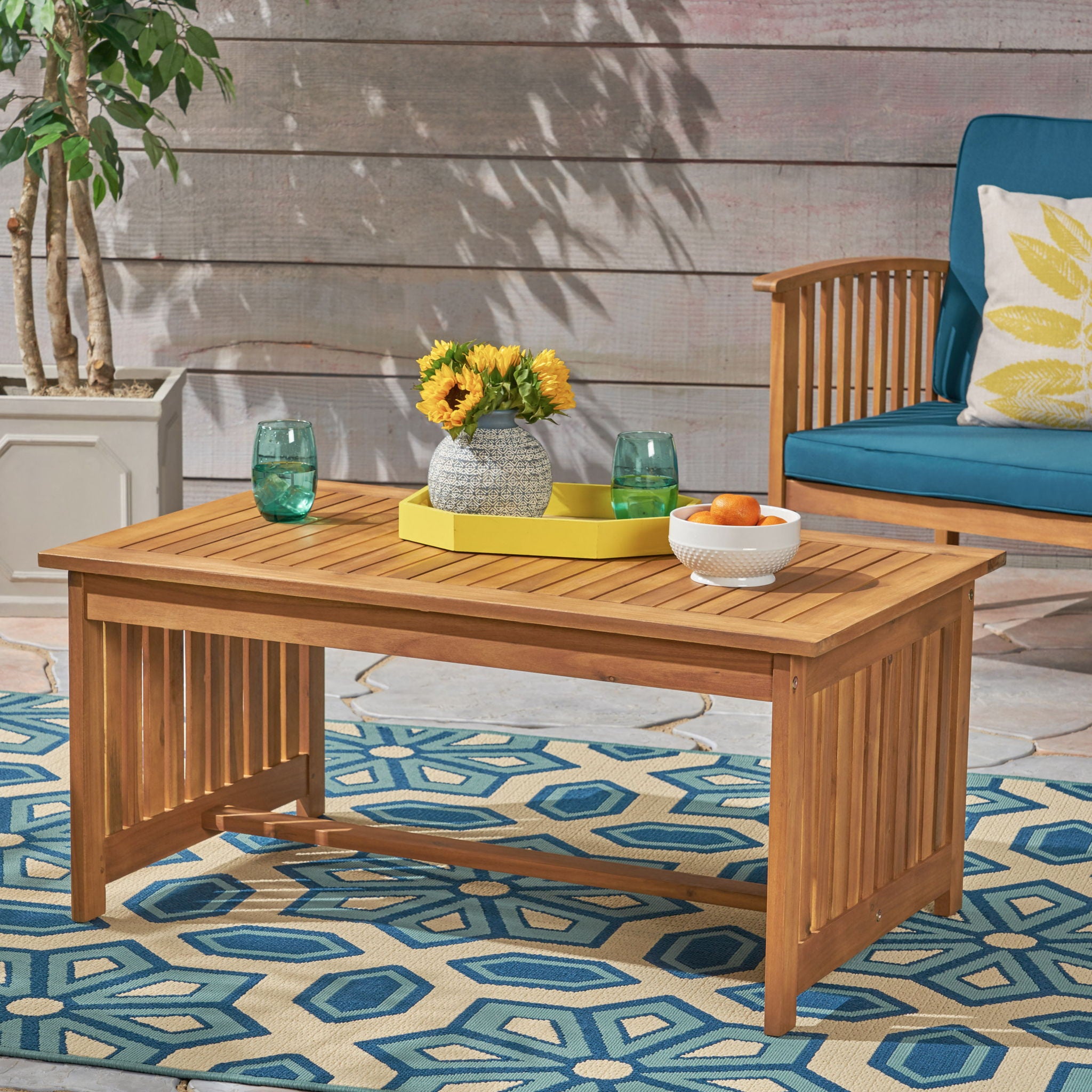 Acacia Wood Rectangular Patio Coffee Table For Outside
