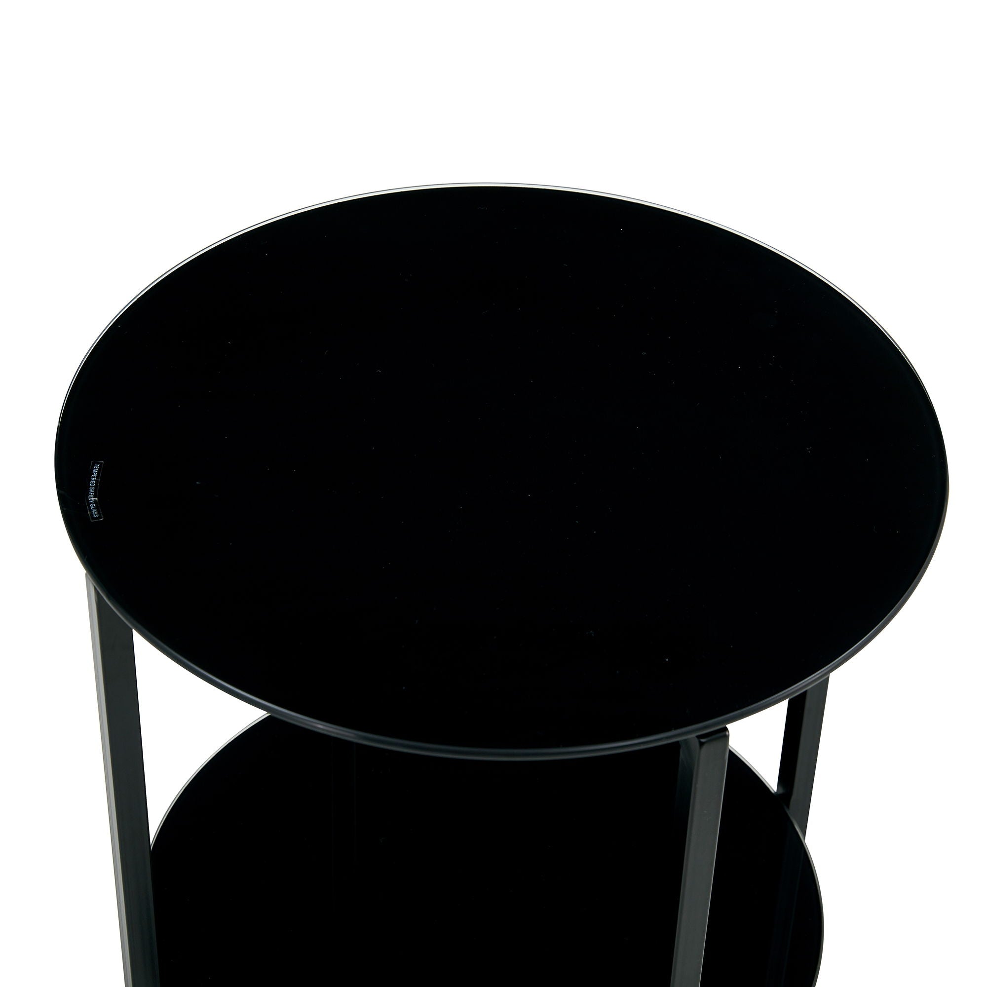 JWS Tempered Glass End Table (Set of 2), Round Coffee Table For Bedroom Living Room Office - Black