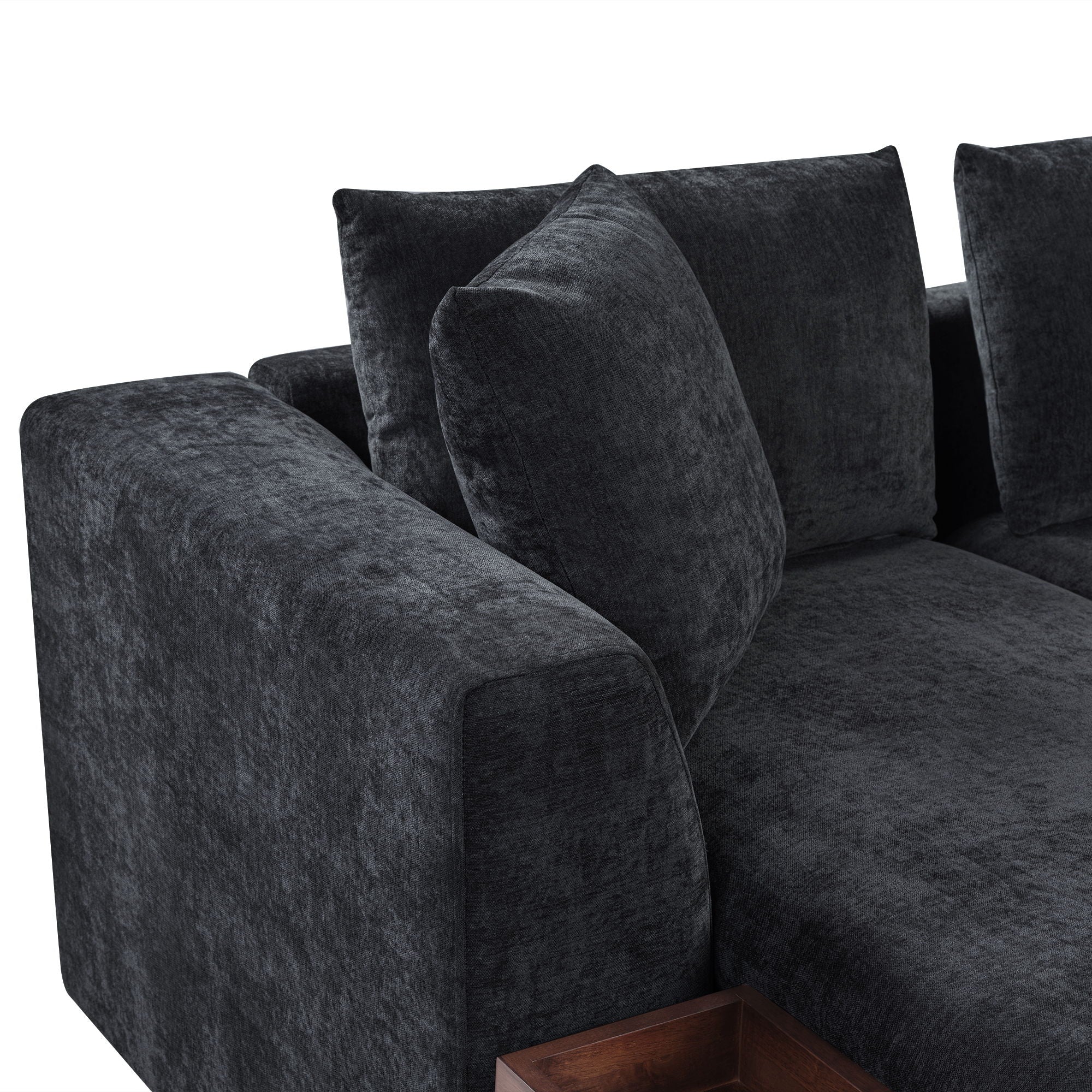 Modern L Shaped Sectional Sofa With Chenille Upholstery And Wooden Storage