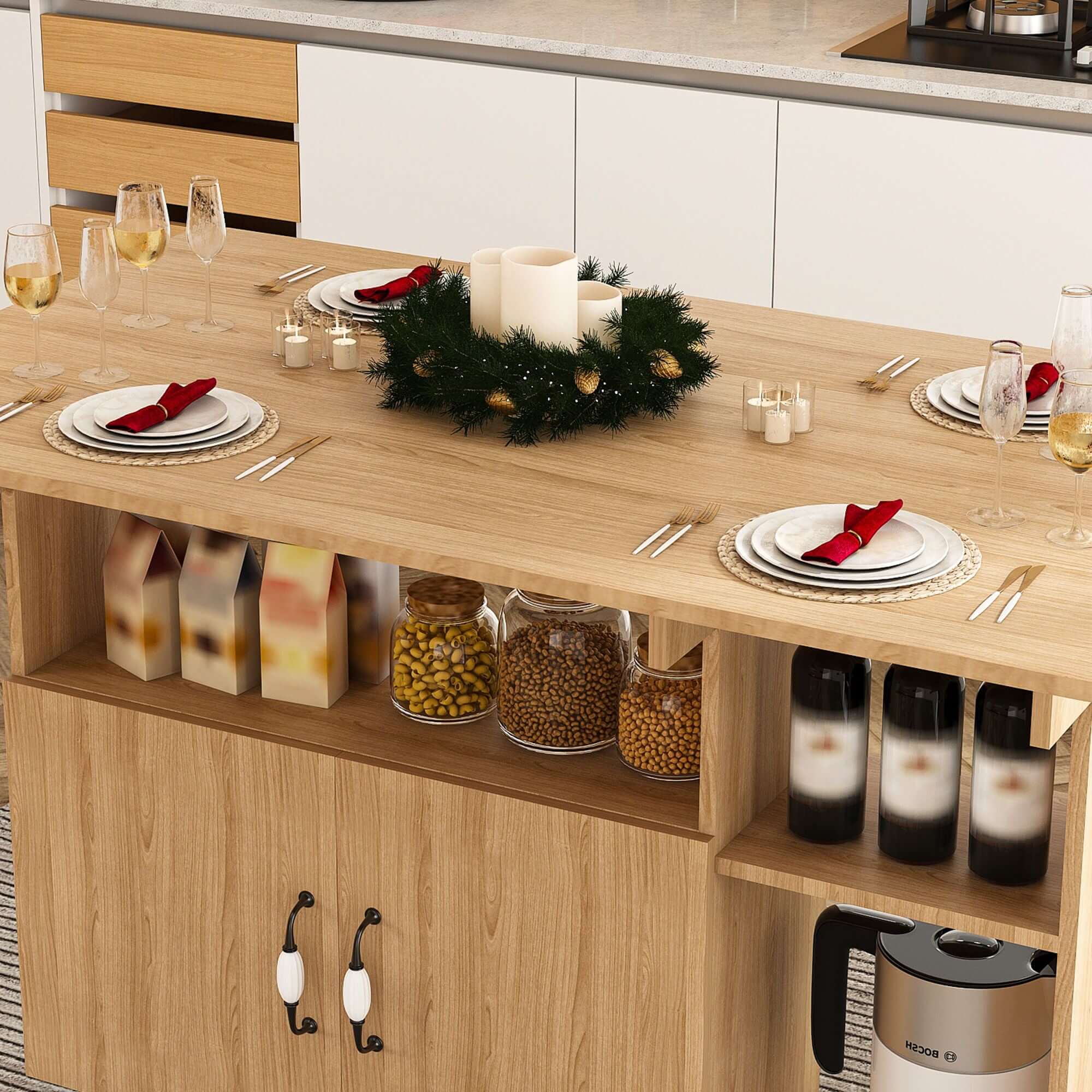 Multi Functional Folding Table With Storage Shelves And Wheels