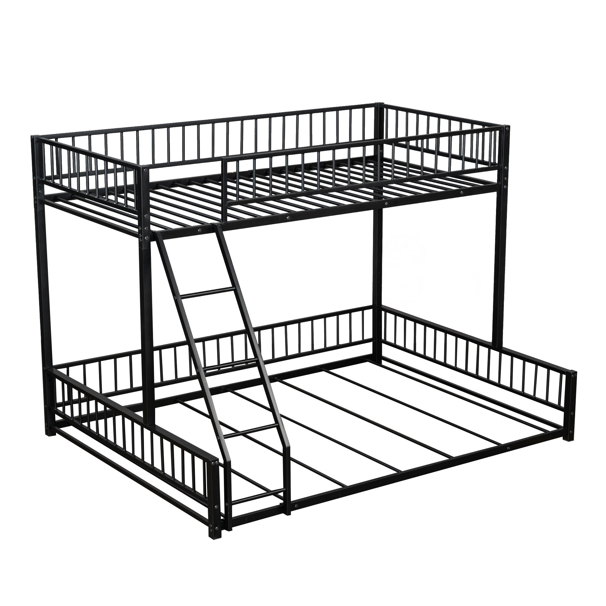 Bunk Bed Frame With Ladder And Safety Guardrails