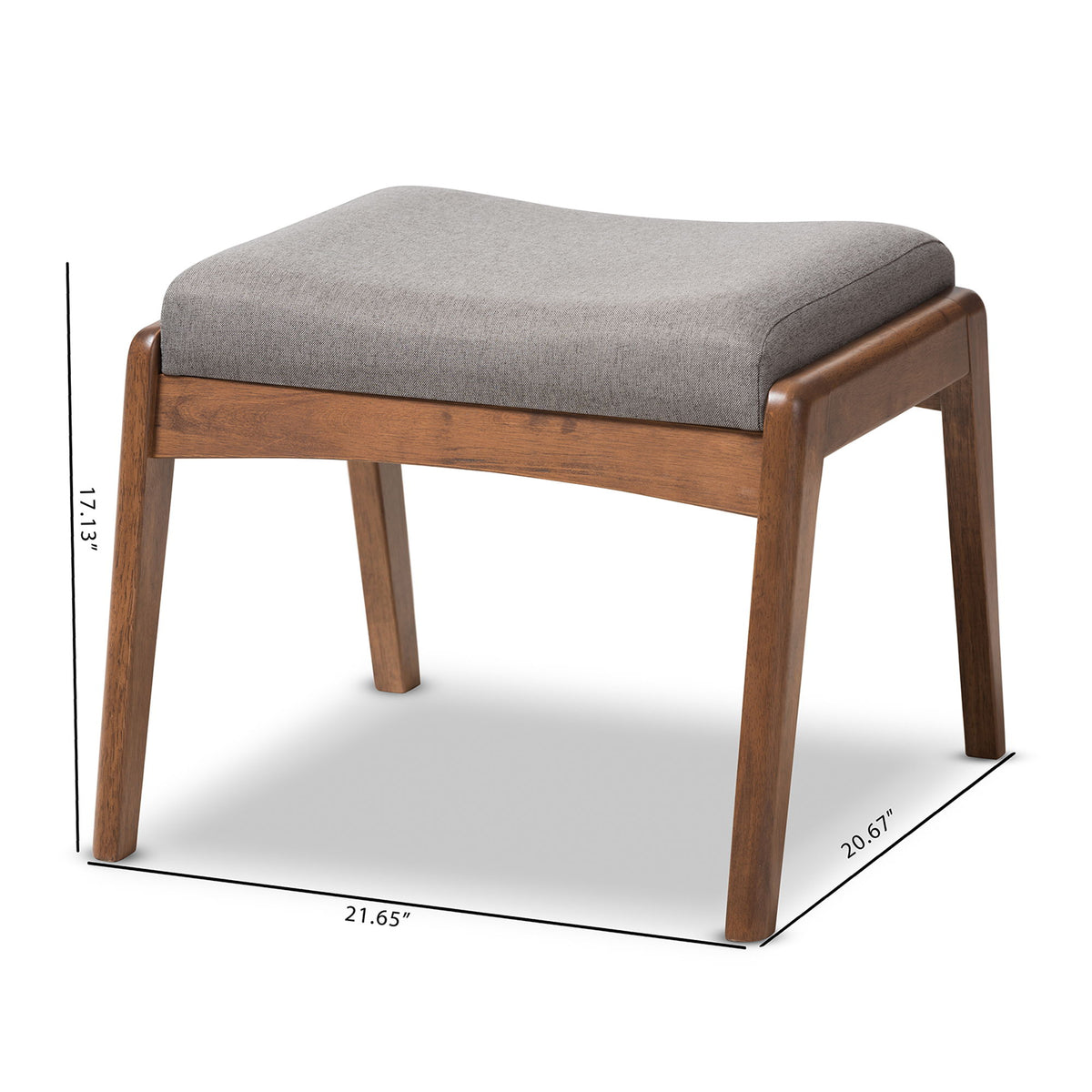Roxy Mid-Century Modern Walnut Wood Finishing and Grey Fabric Upholstered Ottoman