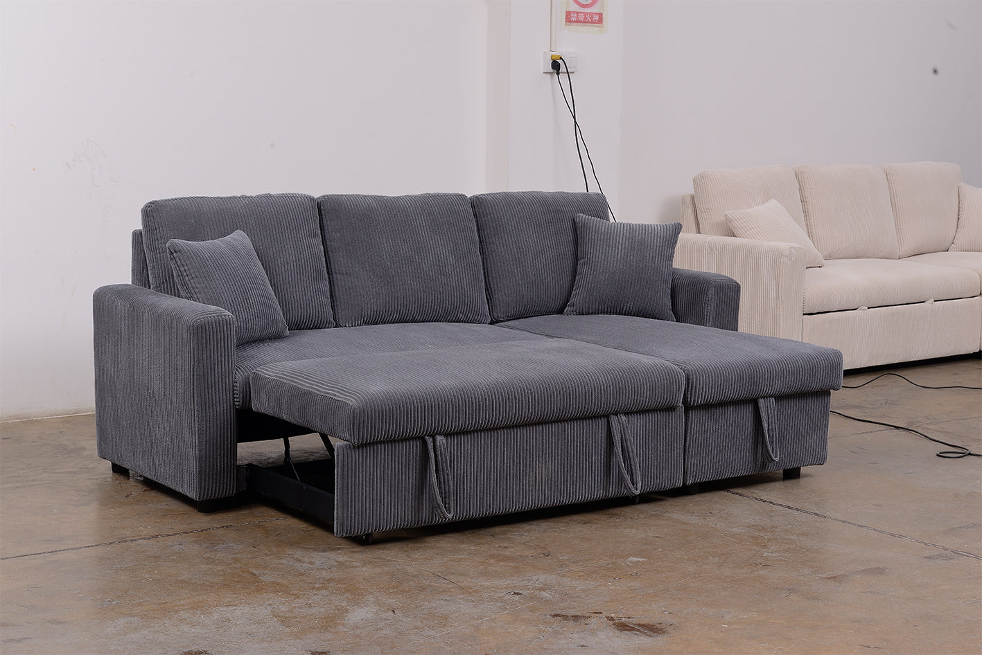 Corduroy Fabric Storage Chaise with Wheels