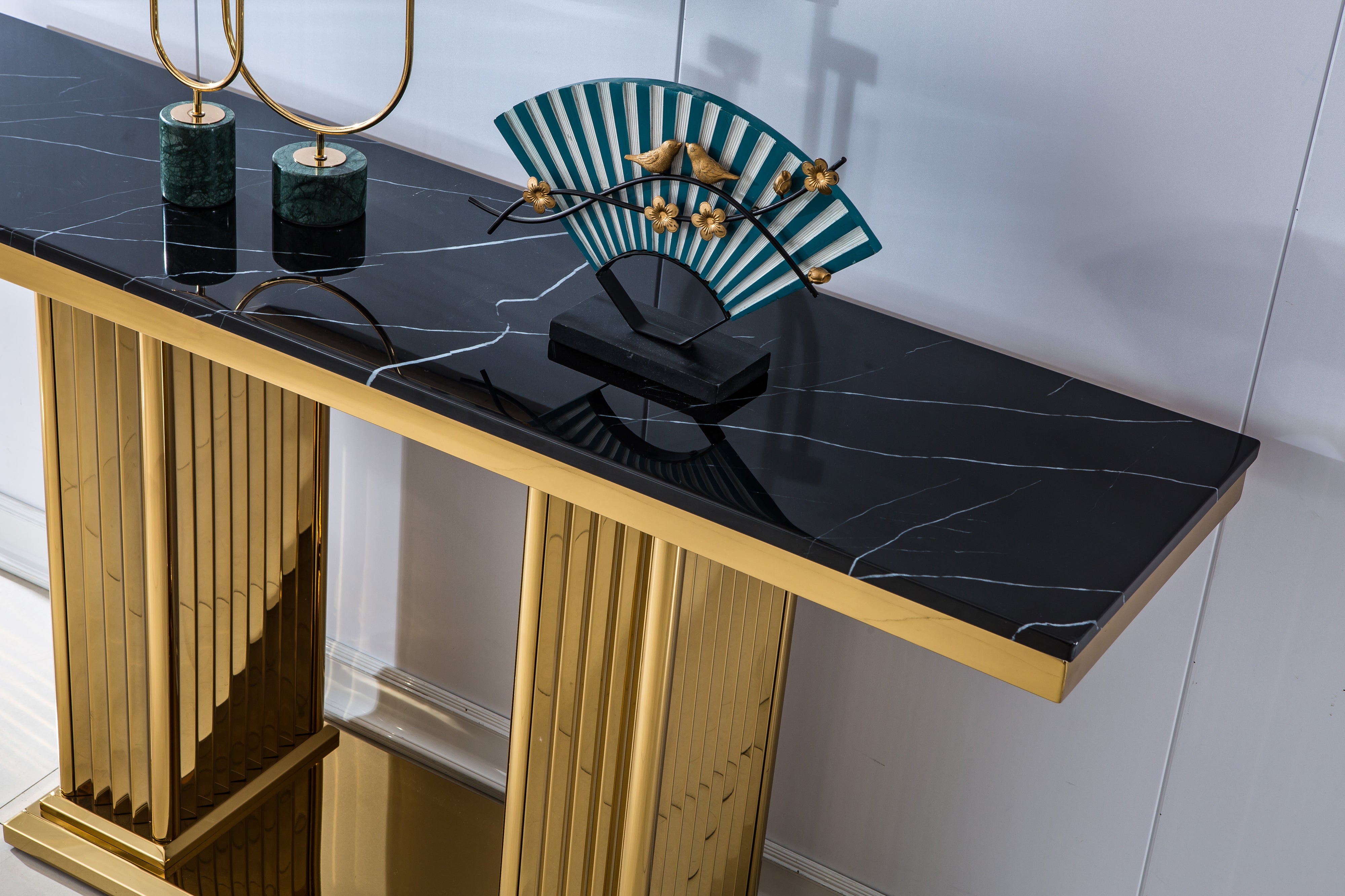 Solid Marble Console Table with Gold Finish Base