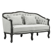 Samael - Loveseat With 2 Pillows - Gray Linen & Dark Brown