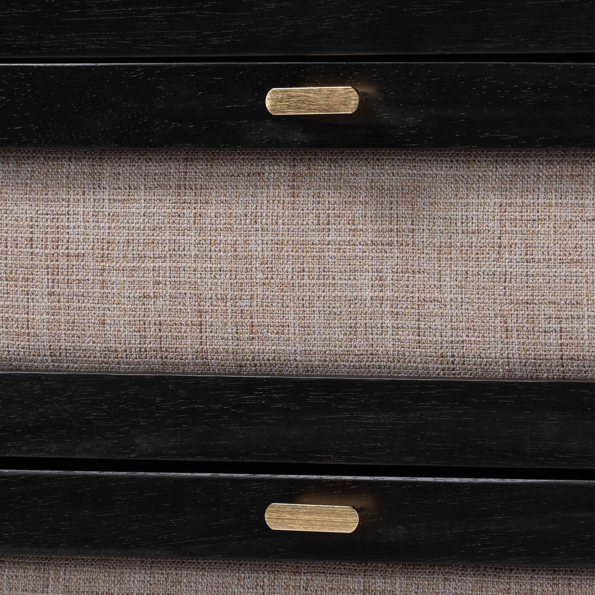 Shirin Mid-Century Beige Fabric and Black Wood Queen 4-Piece Bedroom Set with Two nightstands