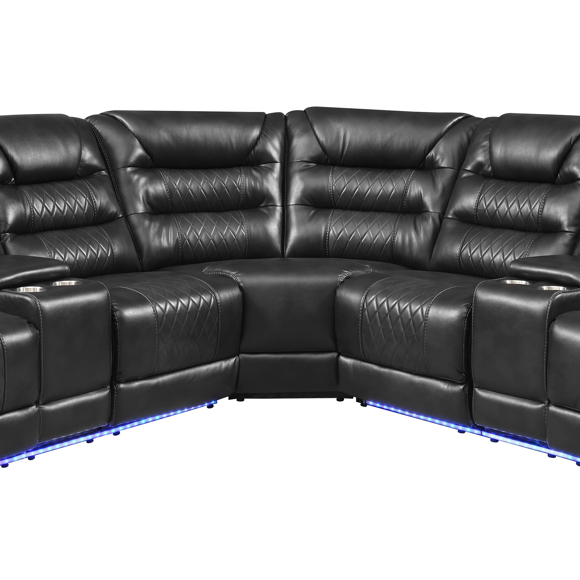 Manual Reclining Sectional Sofa Set, L Shaped Symmetrical Motion Sofa Corner Couch Sets With Storage Boxes, 4 Cup Holders And LED Light Strip For Living Room