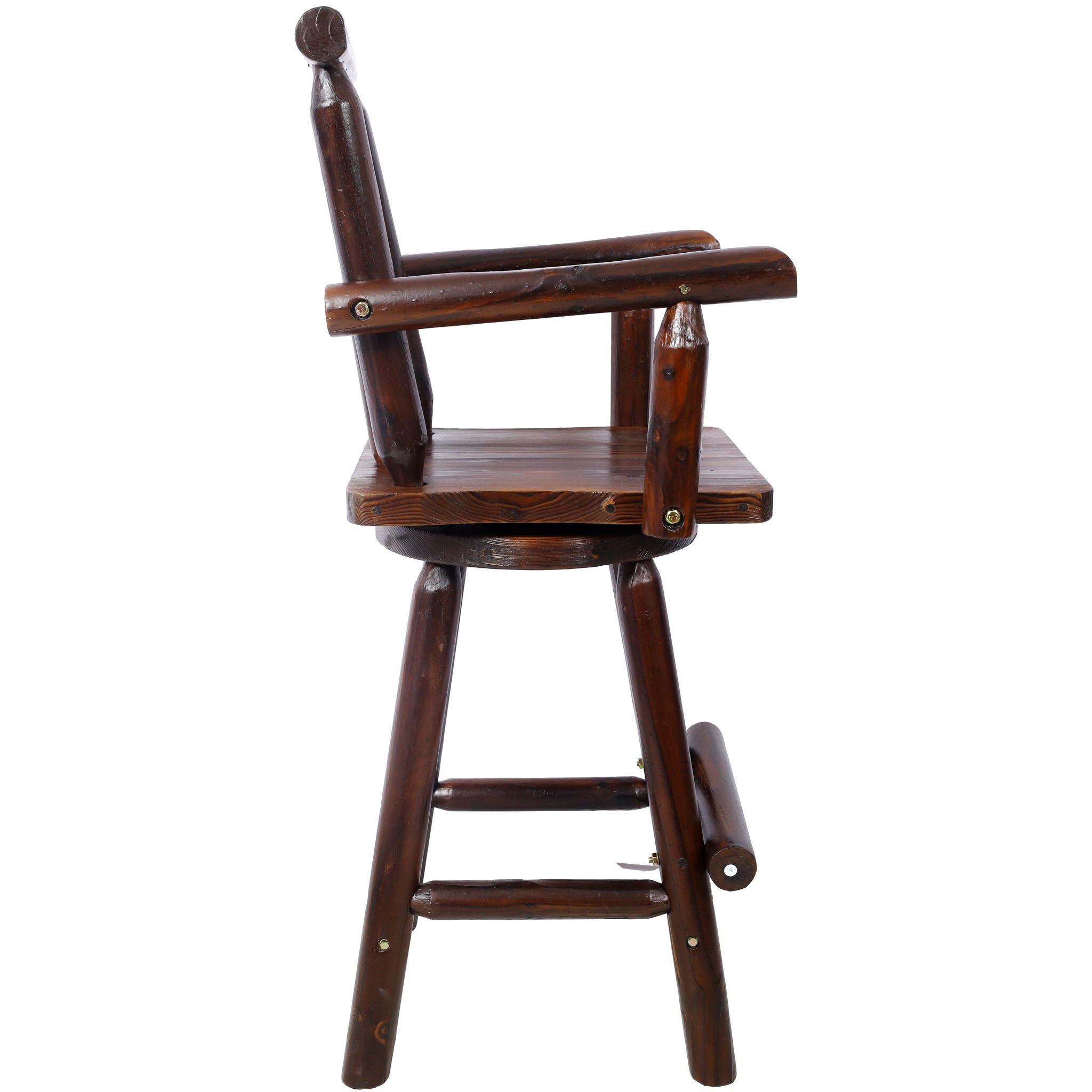 Rustic Bar Stool, Fir Wood Construction, Wide Armrest