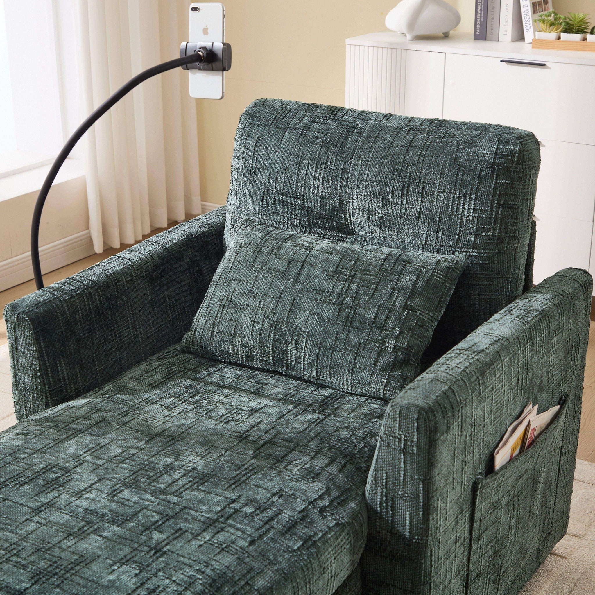 Multifunctional Chenille Recliner Sofa With Storage And Phone Bracket